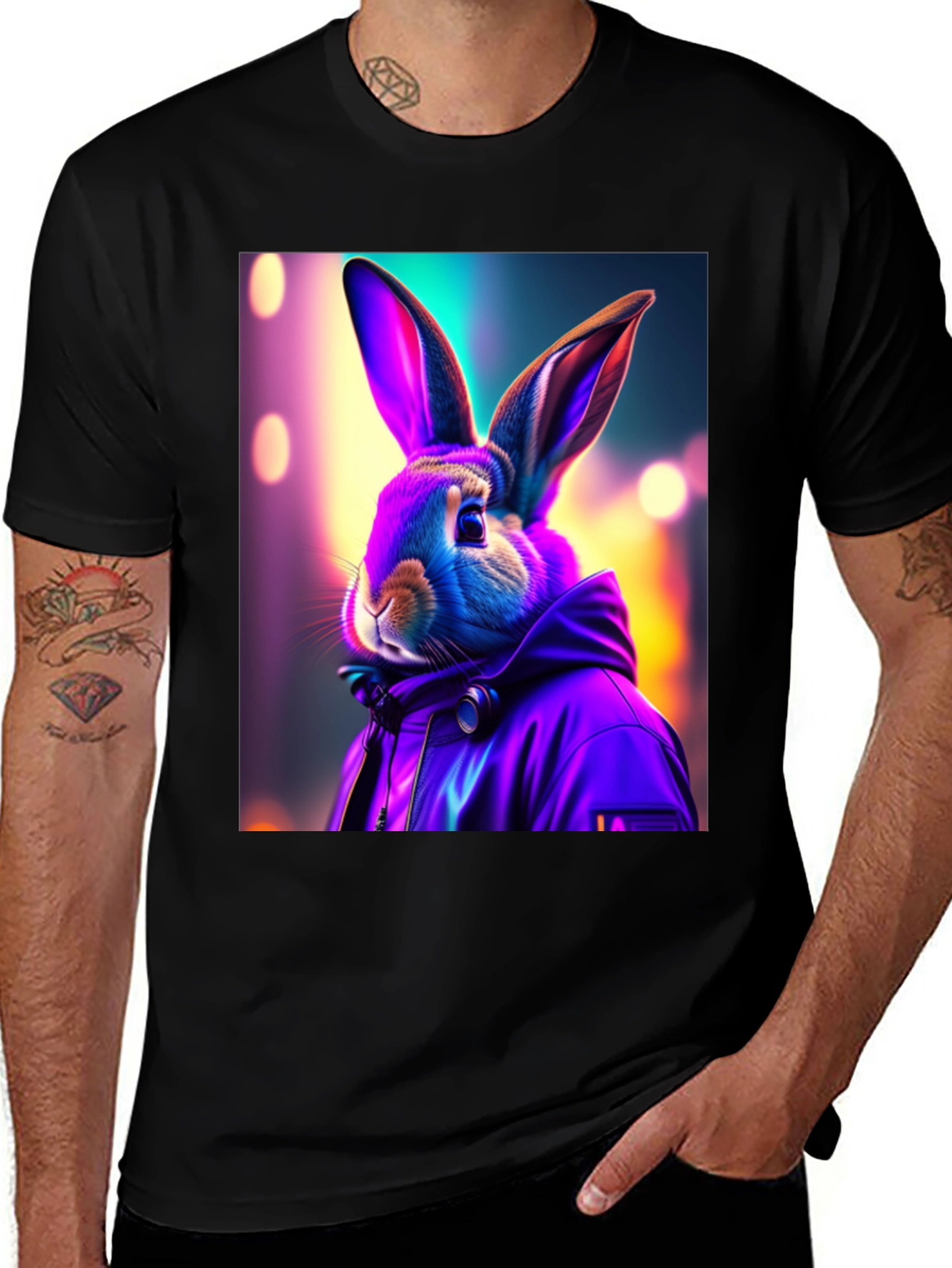 Rabbit Graphic Tee - Urban Neon Style
