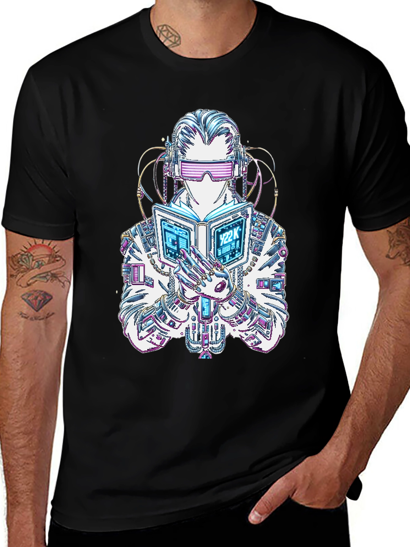 Variant 2 of Cyberpunk Reader Graphic Tee - Futuristic Novelty Shirt