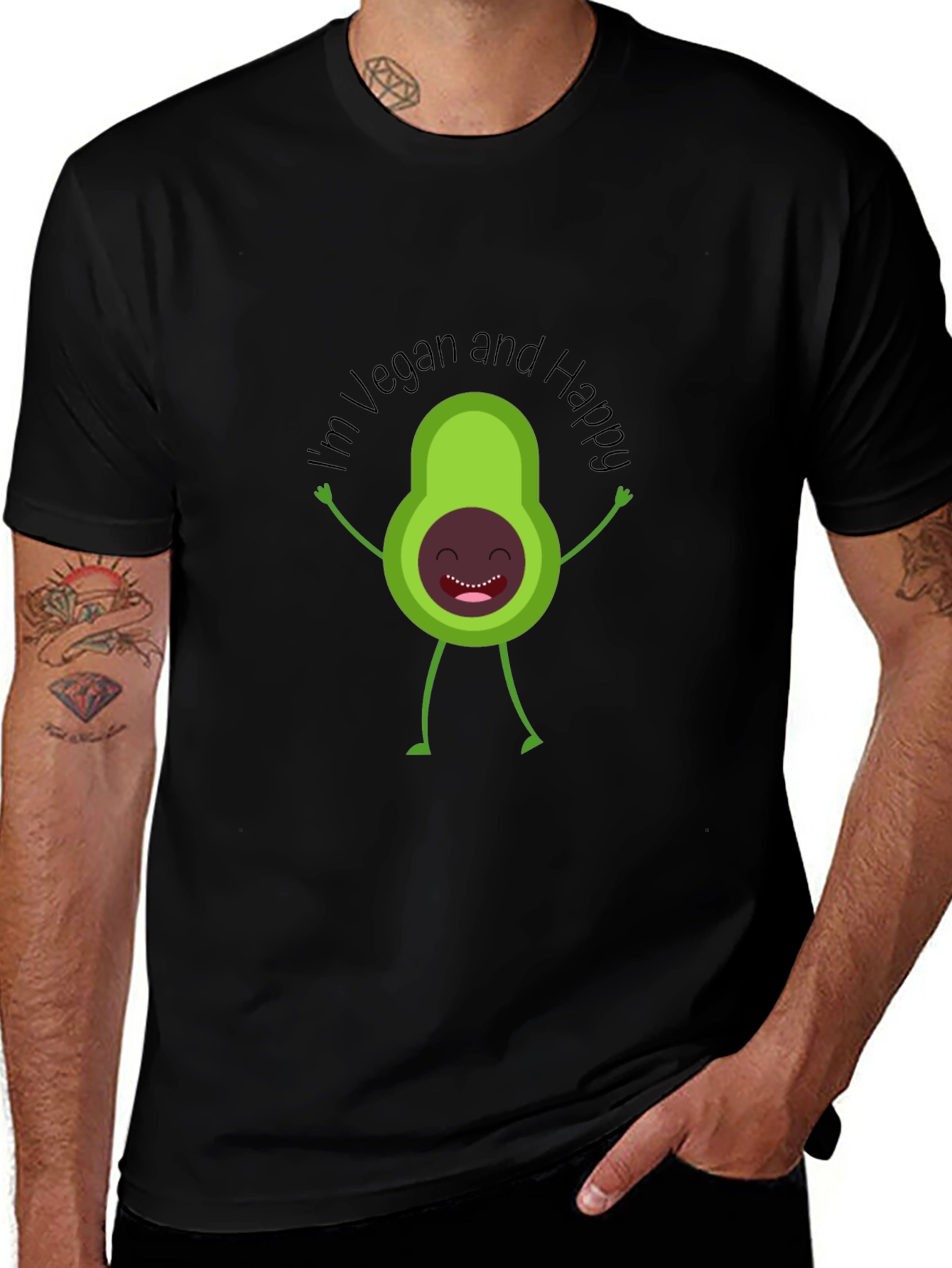 Black Vegan Avocado T-Shirt - "I'm Vegan and Happy" main image