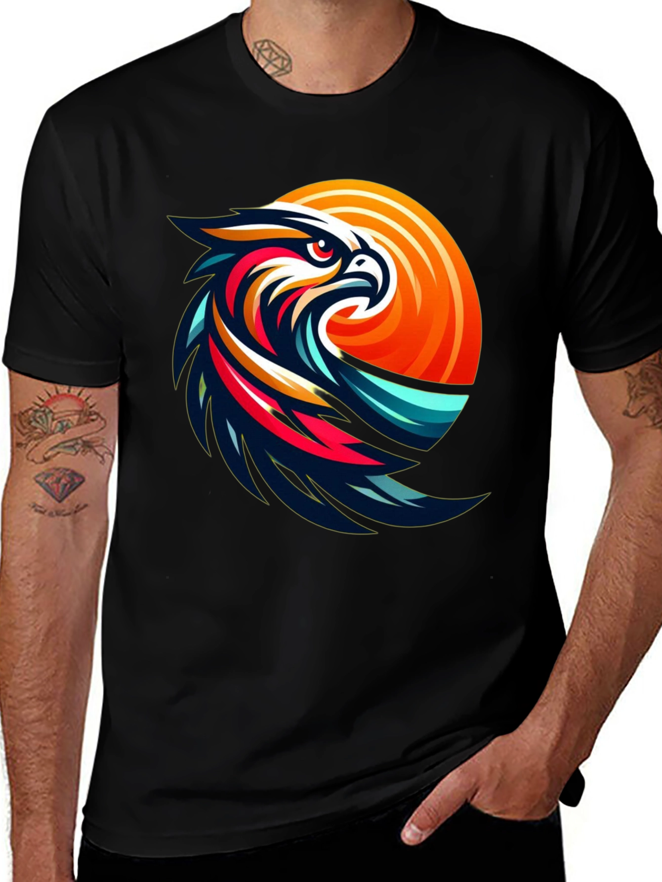 Variant 10 of Men's Black T-Shirt with Eagle Graphic