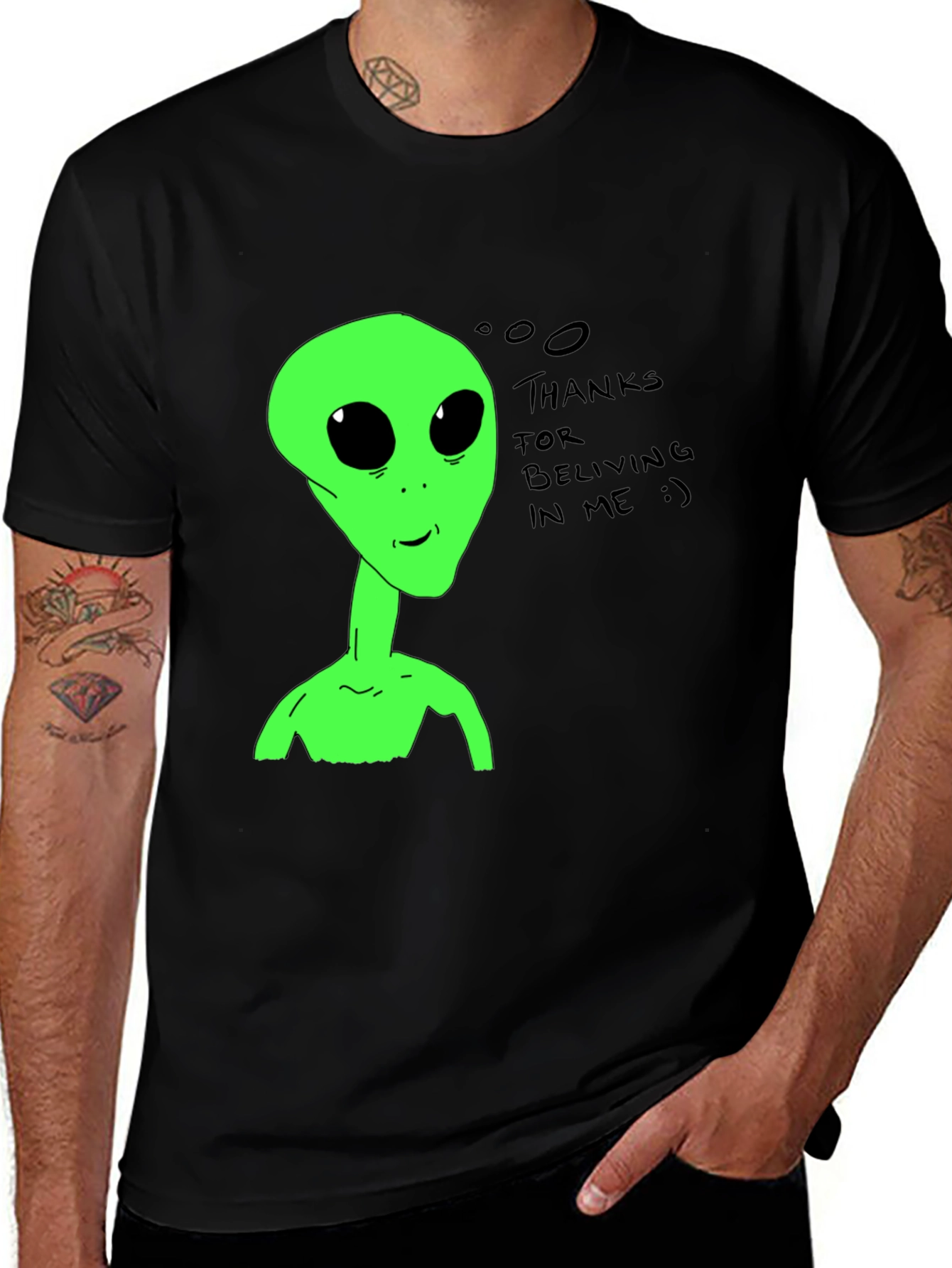 Variant 13 of Alien Believer T-Shirt - Black Cotton Tee