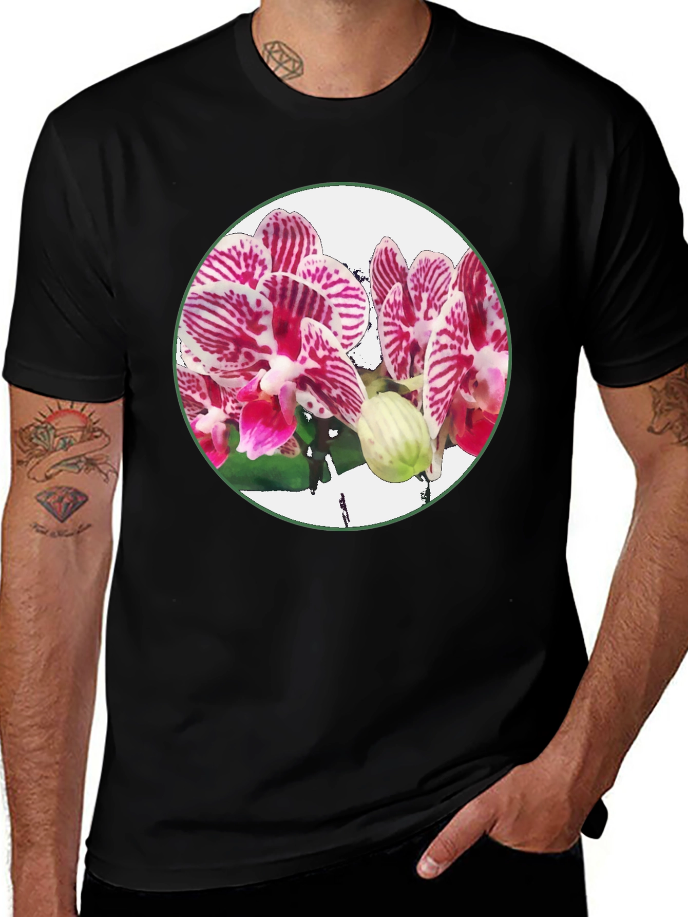 Variant 3 of Floral Orchid Graphic T-Shirt - Black