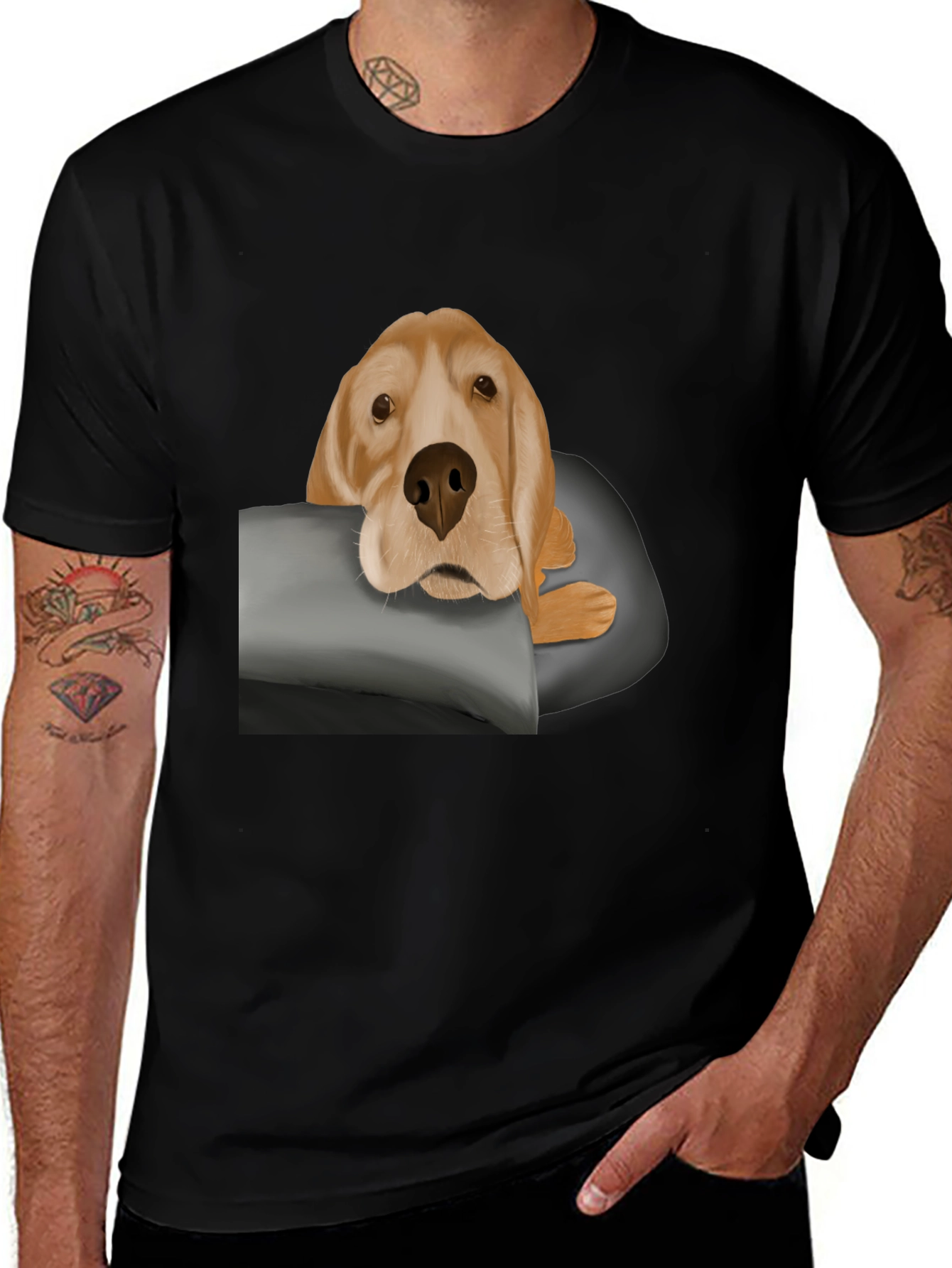 Variant 28 of Dog on Pillow Graphic Tee - Casual Comfort