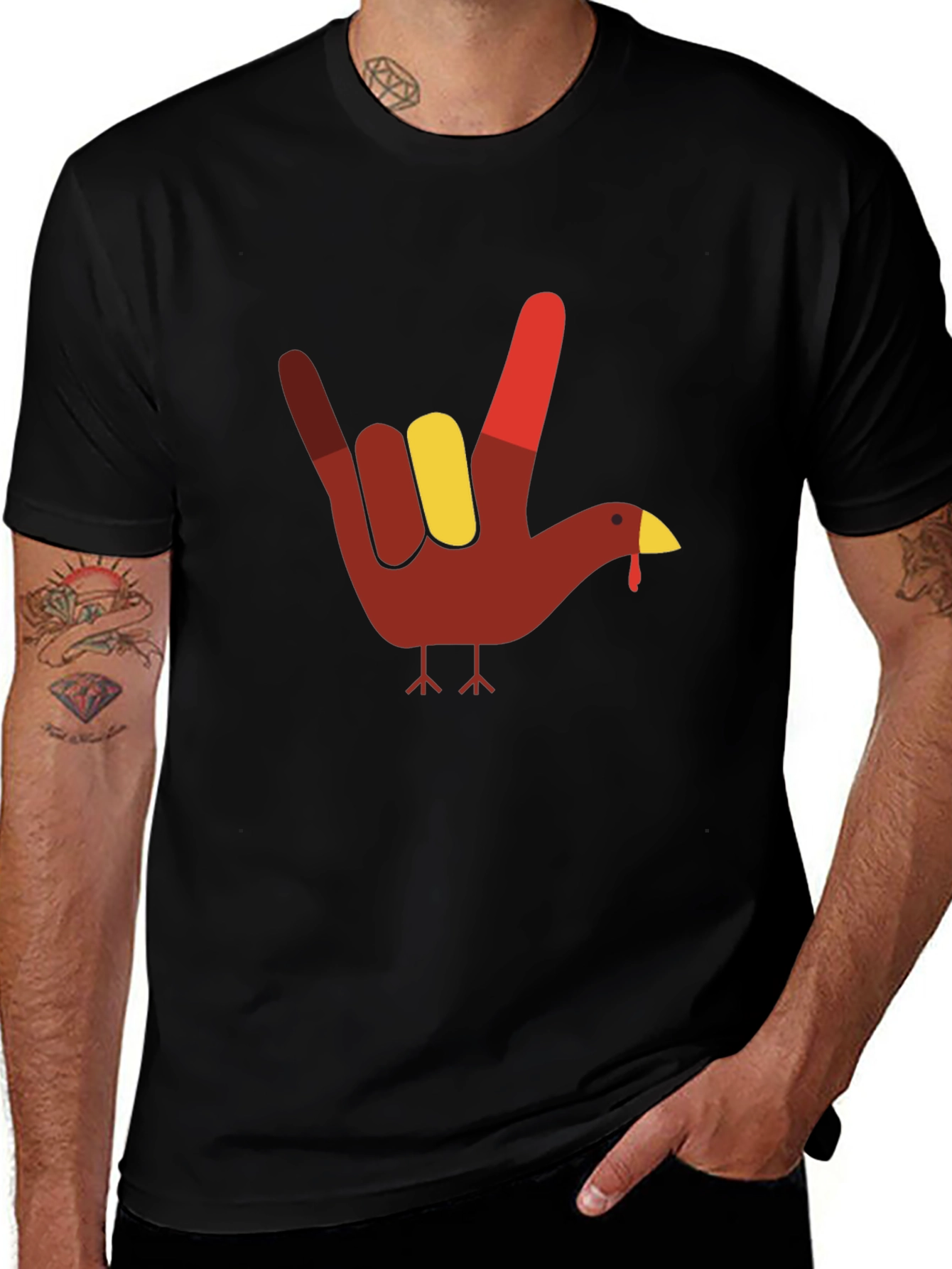 Thanksgiving Turkey 'I Love You' Hand Sign Graphic T-Shirt