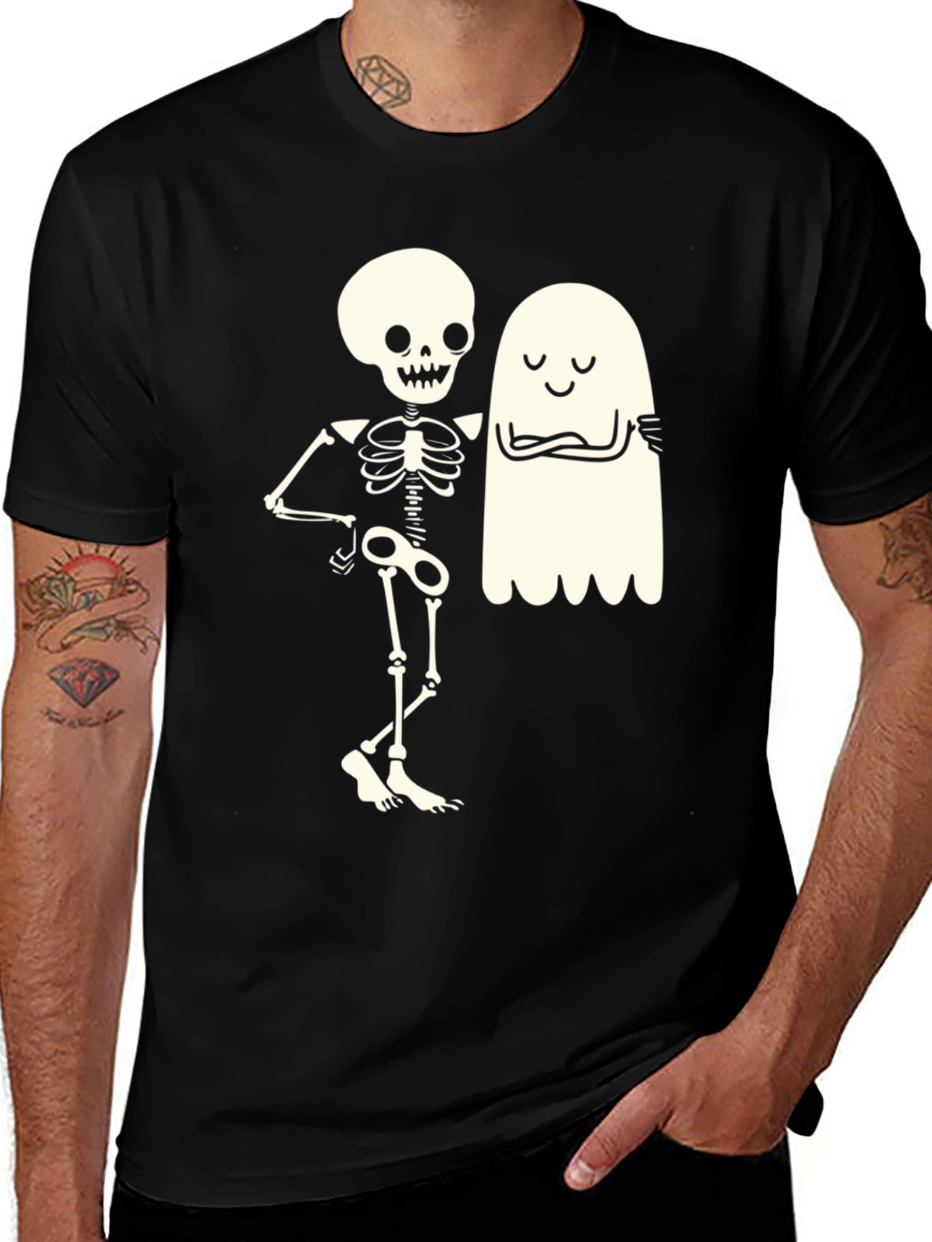 Variant 16 of Skeleton & Ghost Best Friends Black Graphic Tee