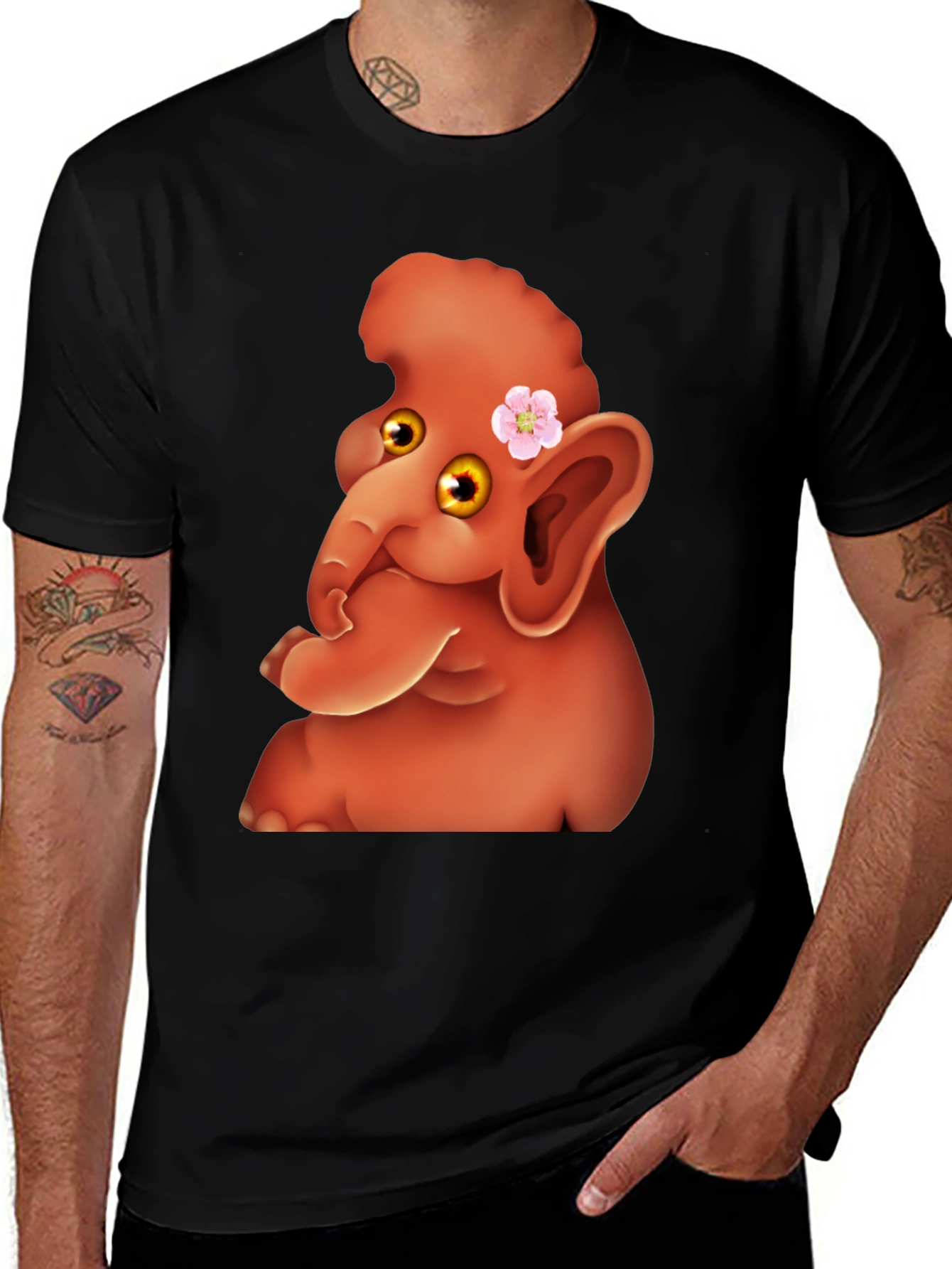 Black Cartoon Elephant Tee main image