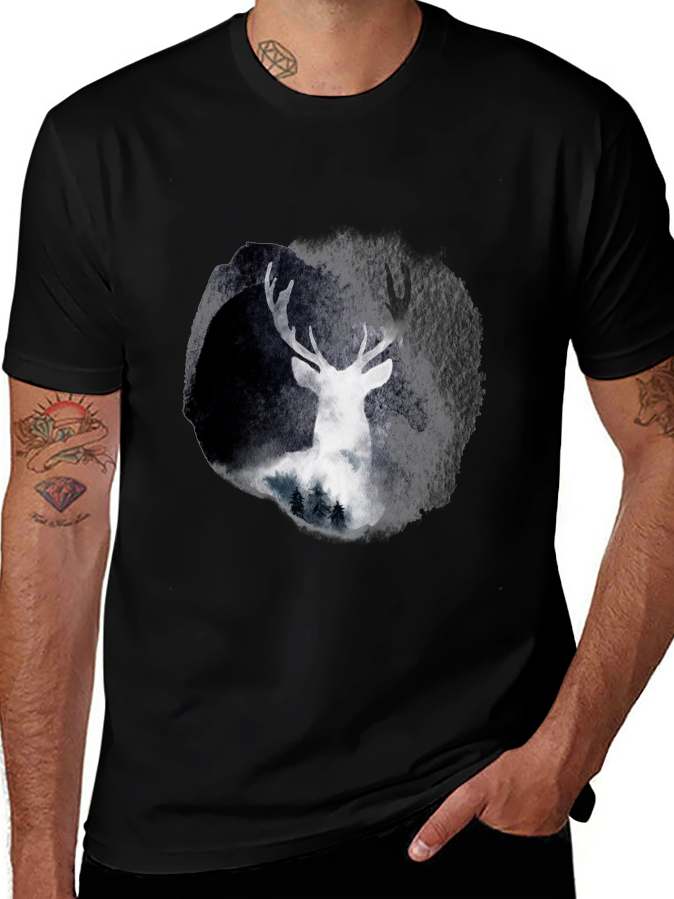 Variant 26 of Deer Silhouette Black Tee