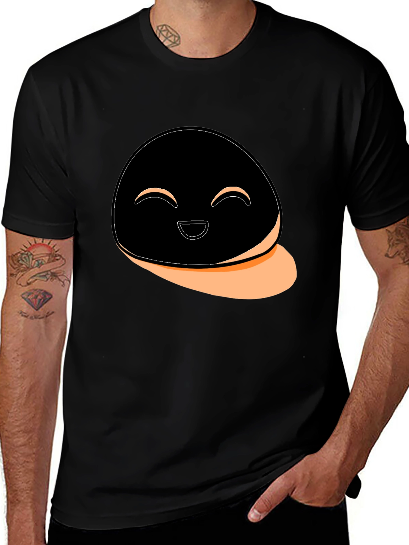 Variant 6 of Smiling Blob Graphic Tee - Black Cotton Blend T-Shirt