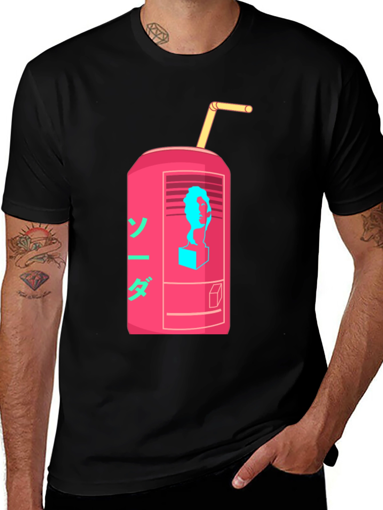 Retro Soda Can Graphic Tee - Black Cotton Blend