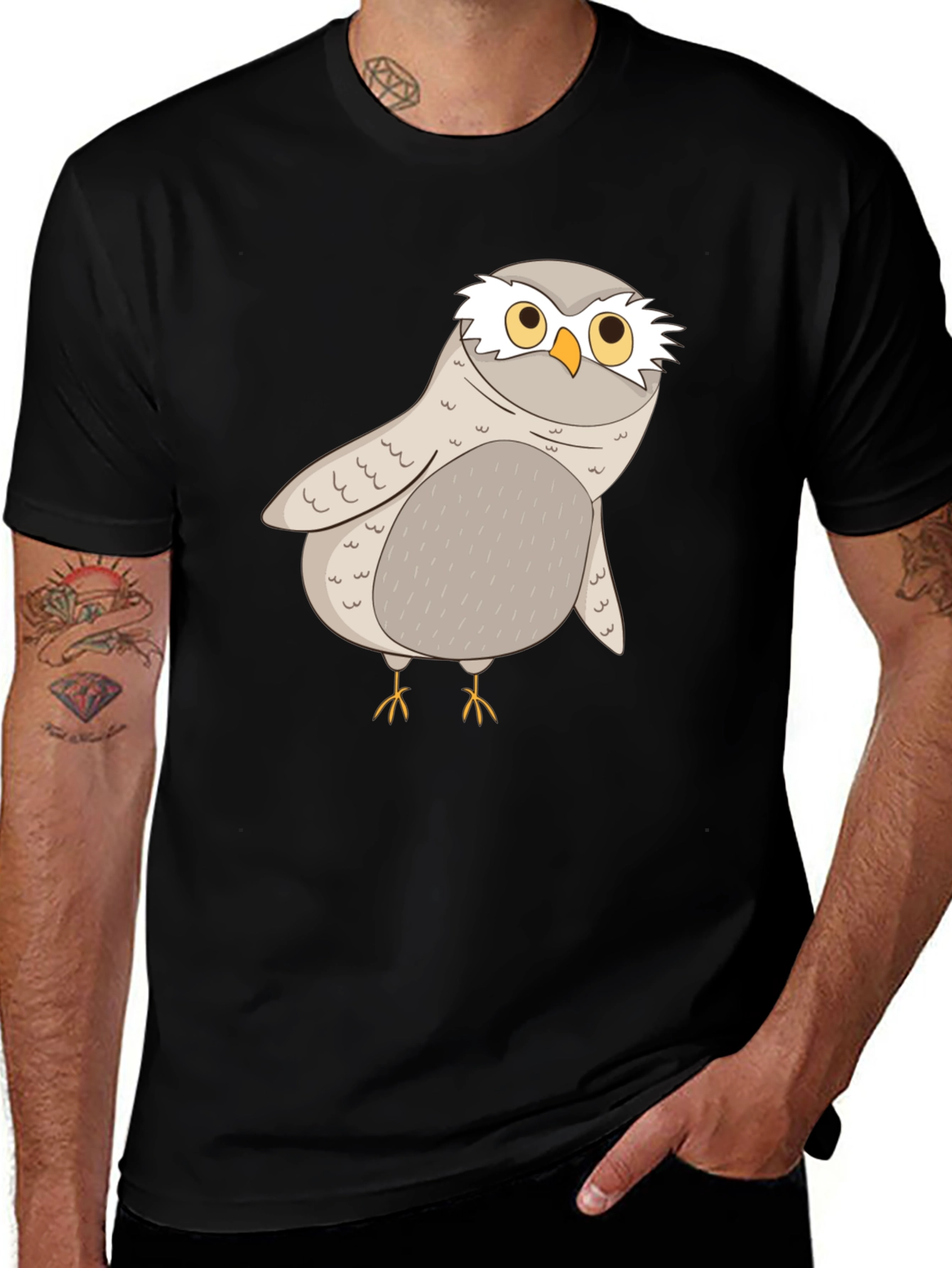 Variant 8 of Cute Owl Graphic Tee - Black Cotton T-Shirt