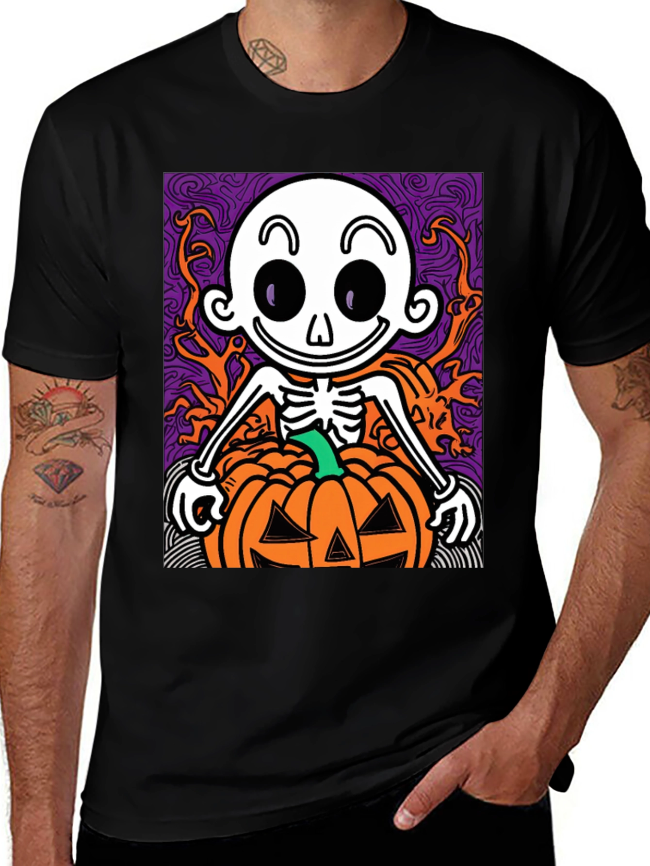 Variant 7 of Spooky Skeleton Pumpkin Halloween T-Shirt