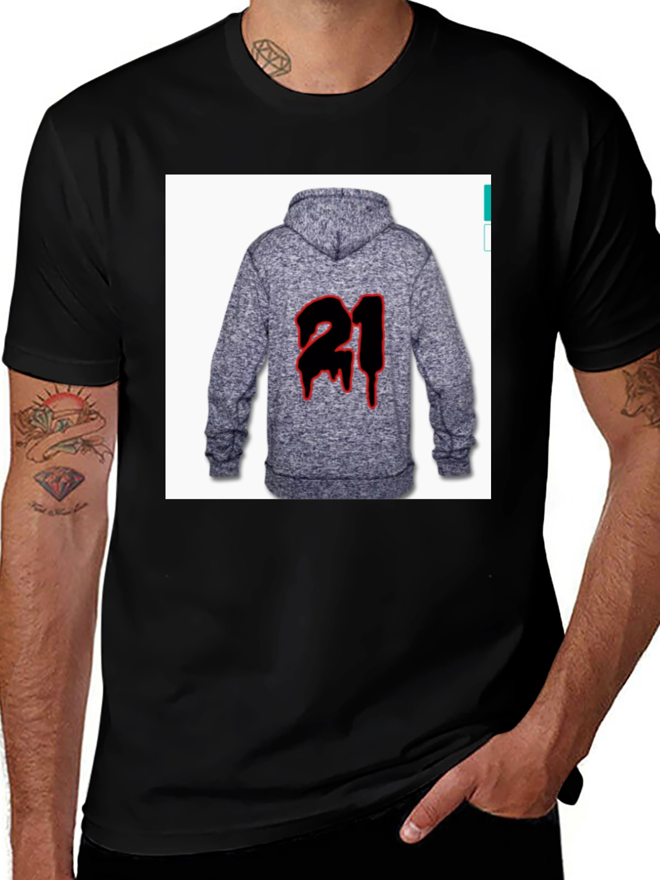 Black T-Shirt with '21' Hoodie Graphic