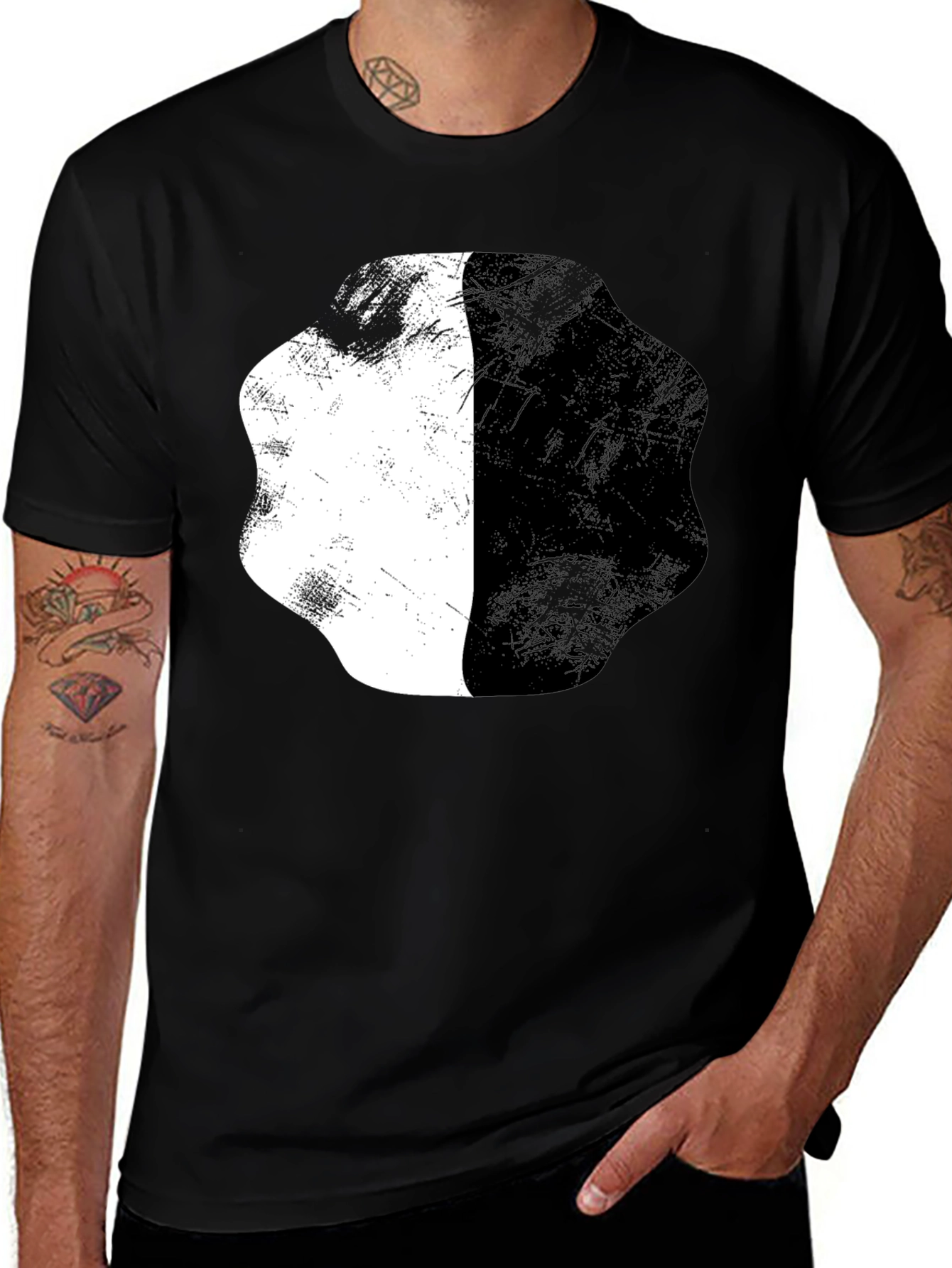Abstract Half White Half Black Graphic Tee
