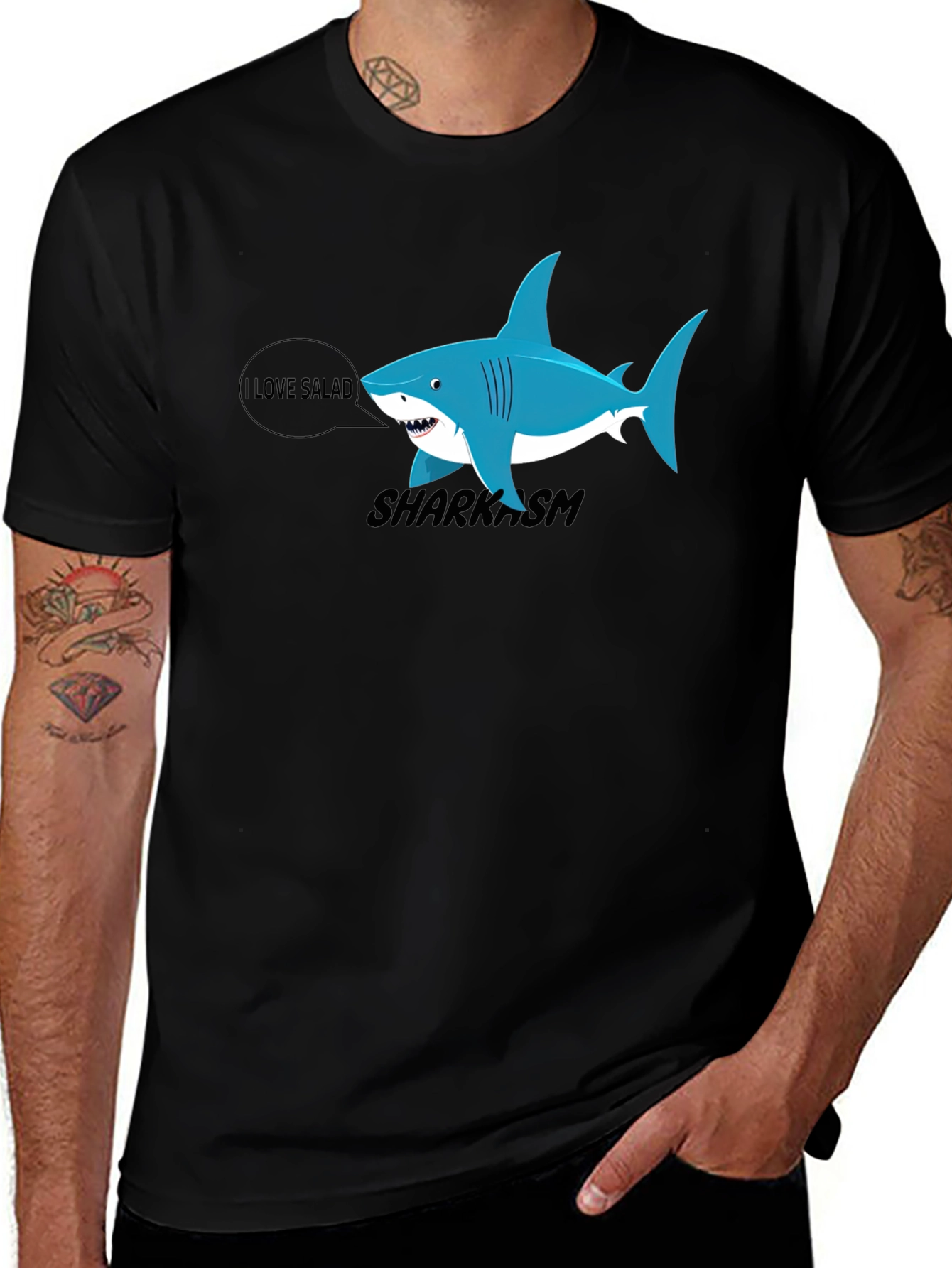 Variant 5 of Sharkasm T-Shirt: "I Love Salad" Funny Shark Graphic Tee