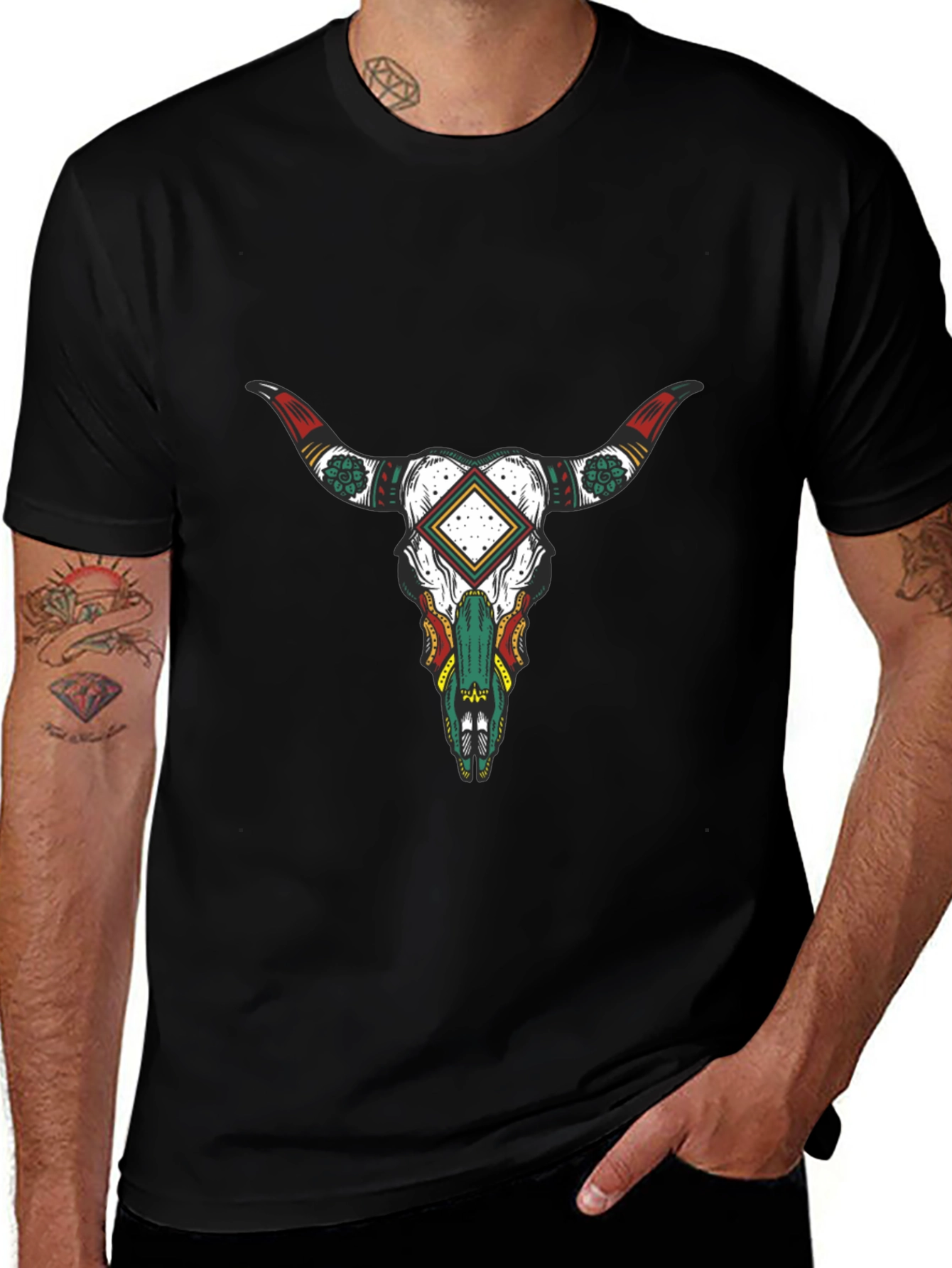 Variant 17 of Black T-Shirt with Bull Skull Graphic