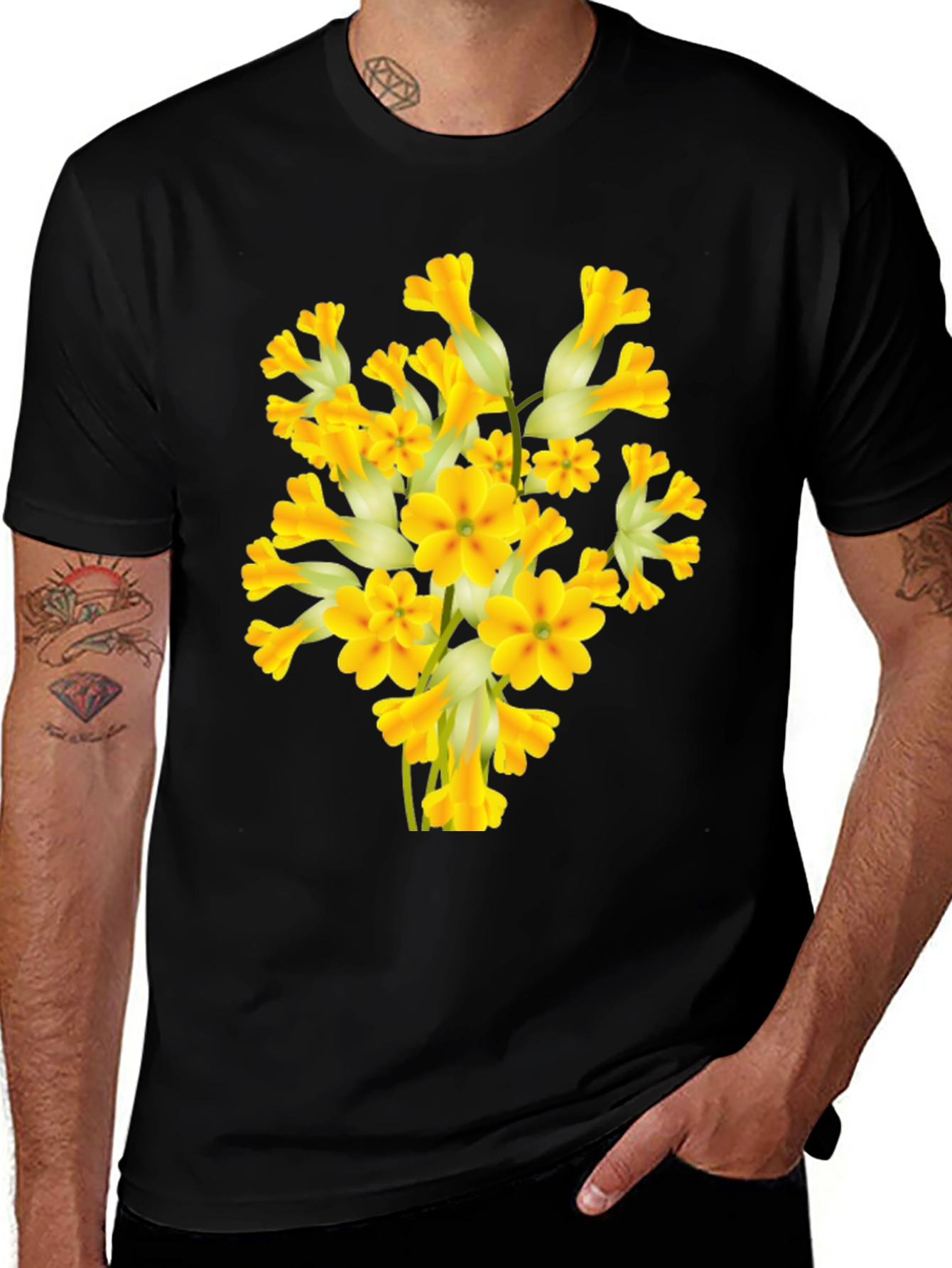 Variant 15 of Floral Print Tee - Yellow Flowers on Black