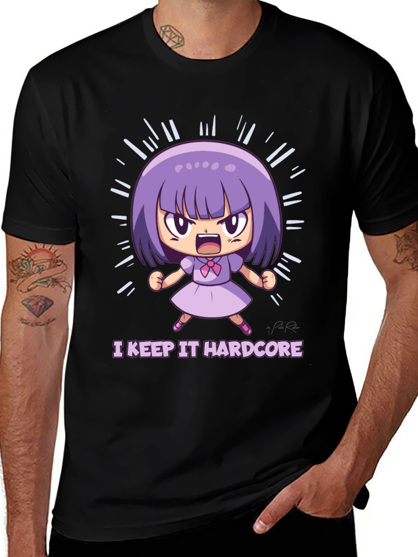 Variant 21 of I Keep It Hardcore Anime Girl Black T-Shirt