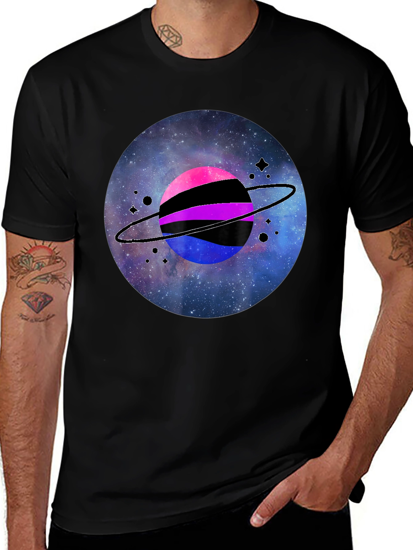Variant 15 of Galaxy Planet Tee - Black Graphic T-Shirt