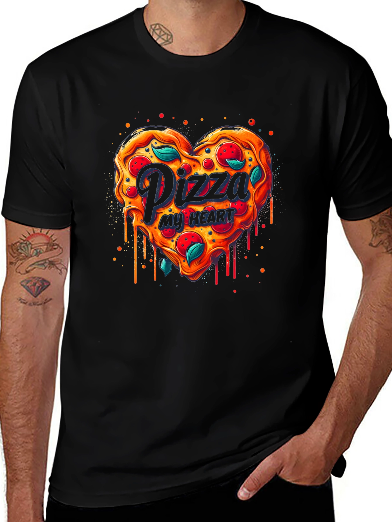 Variant 9 of Pizza My Heart Graphic Tee - Black