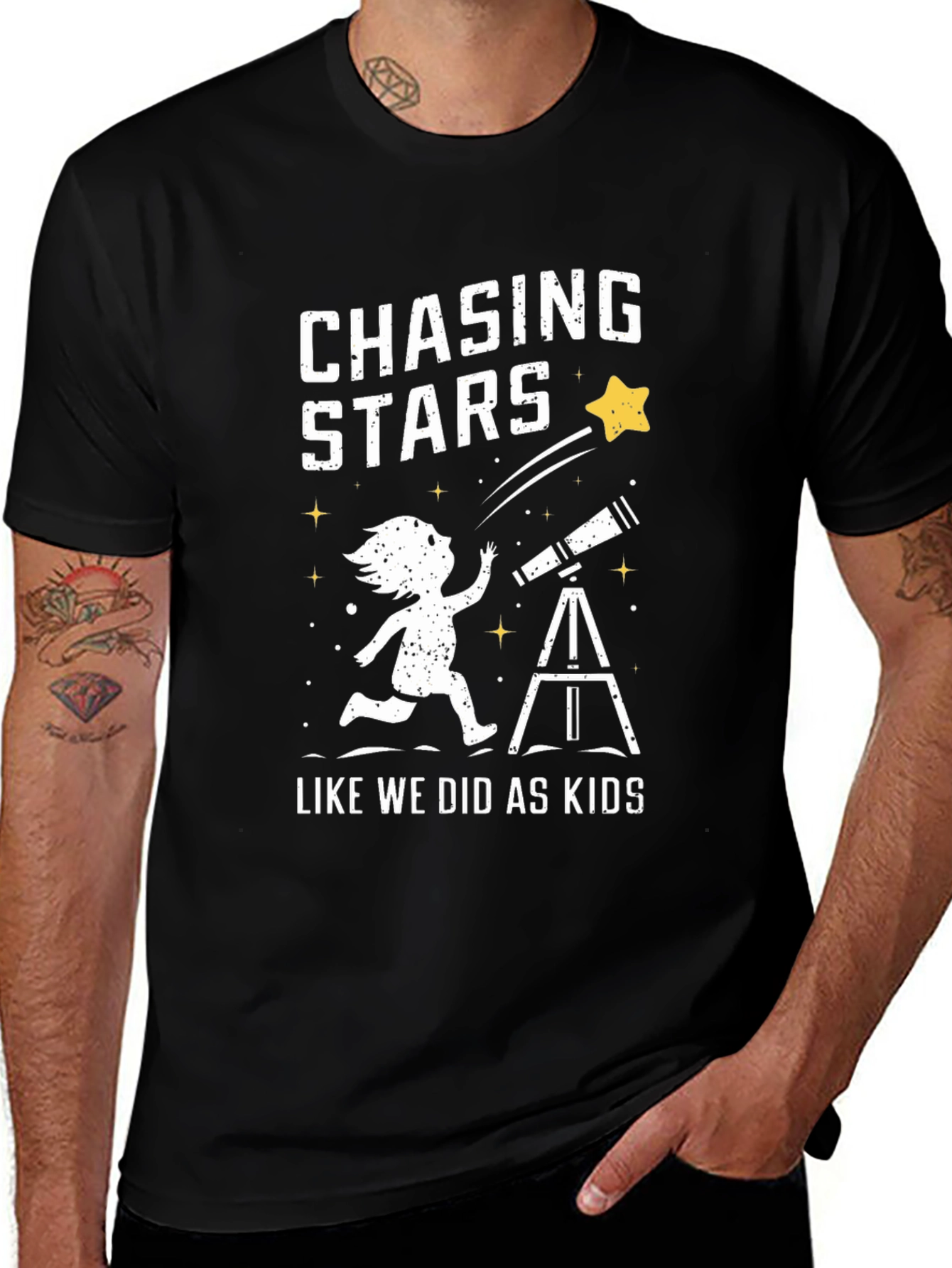 Variant 7 of Chasing Stars Graphic Tee - Black Cotton T-Shirt