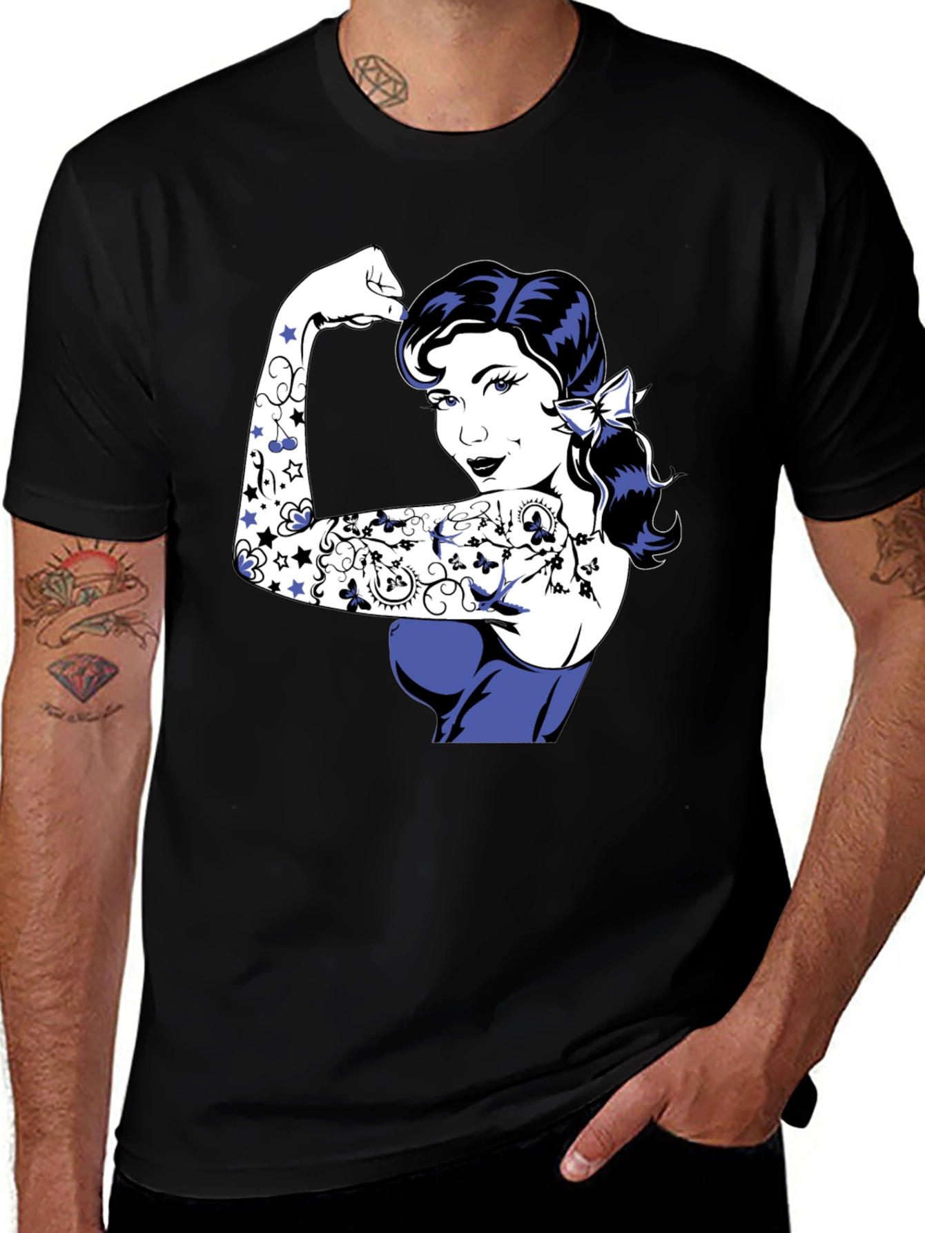 Variant 26 of Retro Rosie the Riveter Graphic Tee - Black