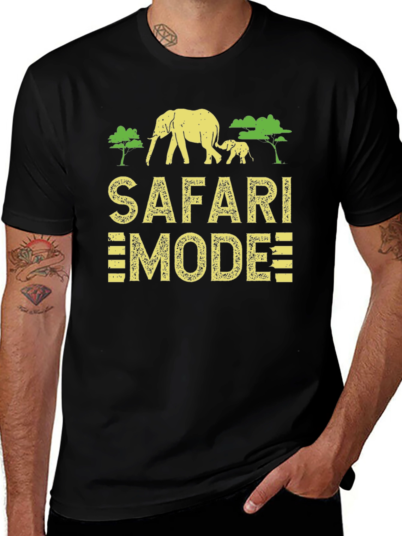 Variant 8 of Safari Mode Black T-Shirt with Elephant Graphic