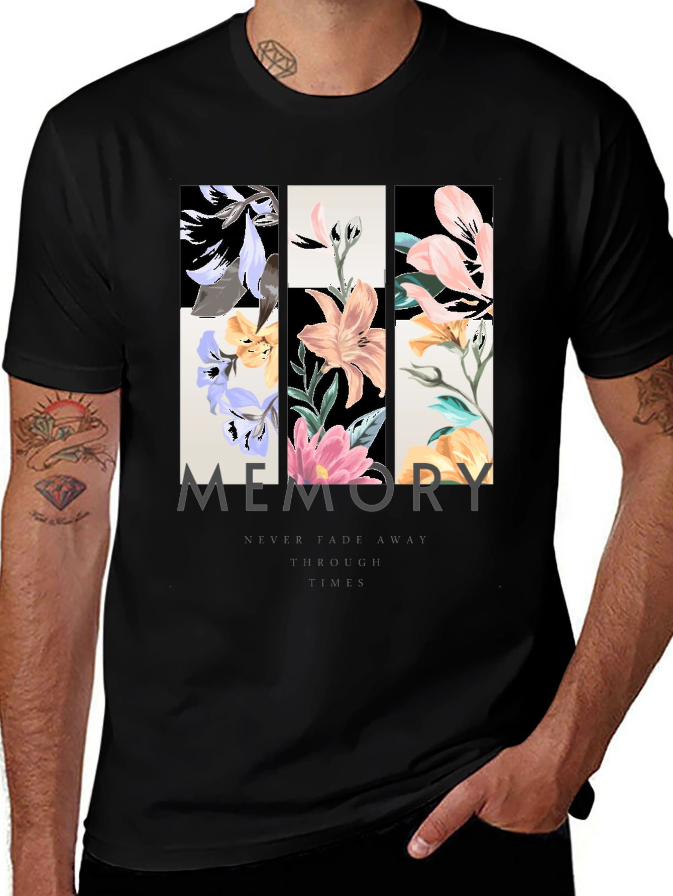 Variant 13 of Floral "Memory" Graphic Print Black T-Shirt