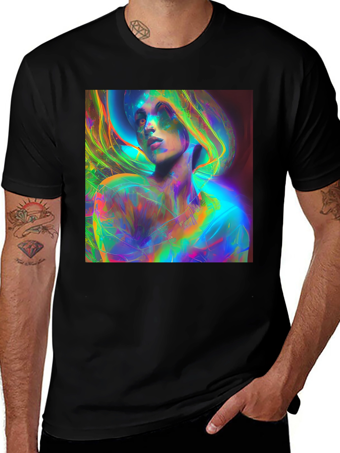 Variant 5 of Psychedelic Portrait Black T-Shirt - Unique Artistic Graphic Tee