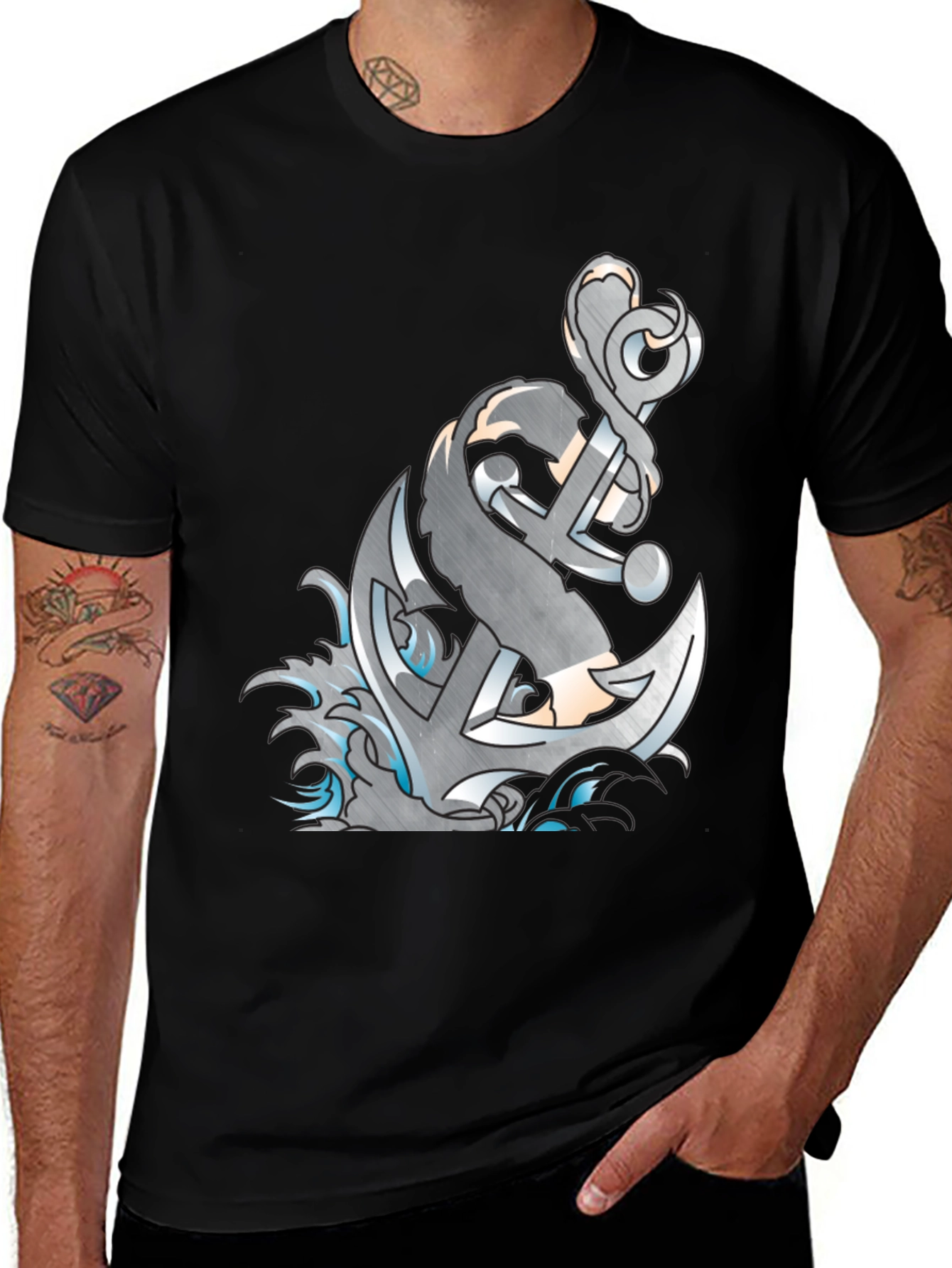 Anchor Graphic Tee - Nautical Style Black T-Shirt