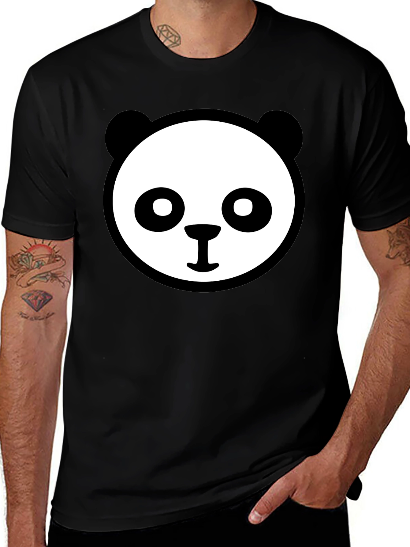 Variant 4 of Panda Face Graphic Tee - Cute Black T-Shirt
