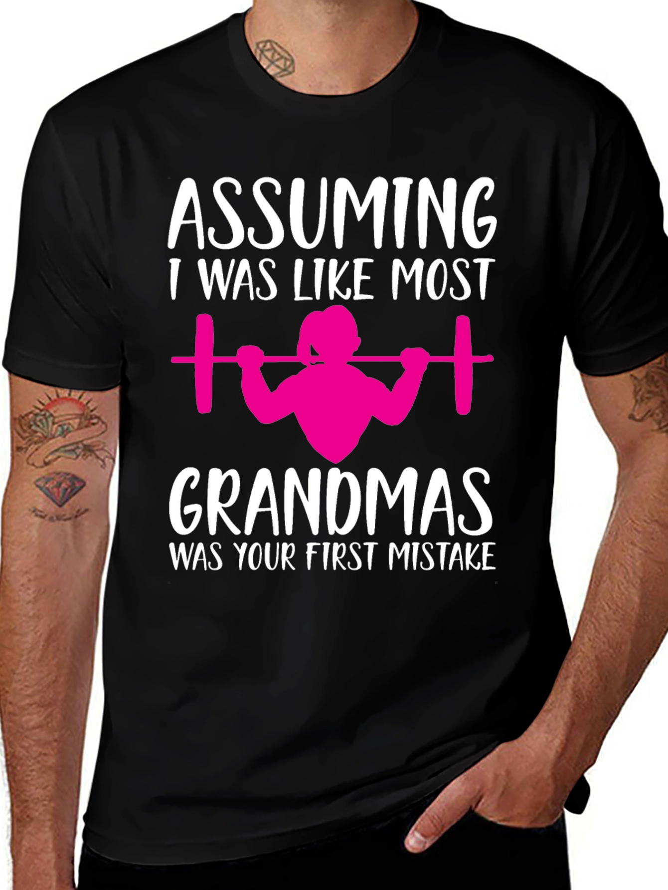 Variant 18 of Weightlifting Grandma T-Shirt - "First Mistake"