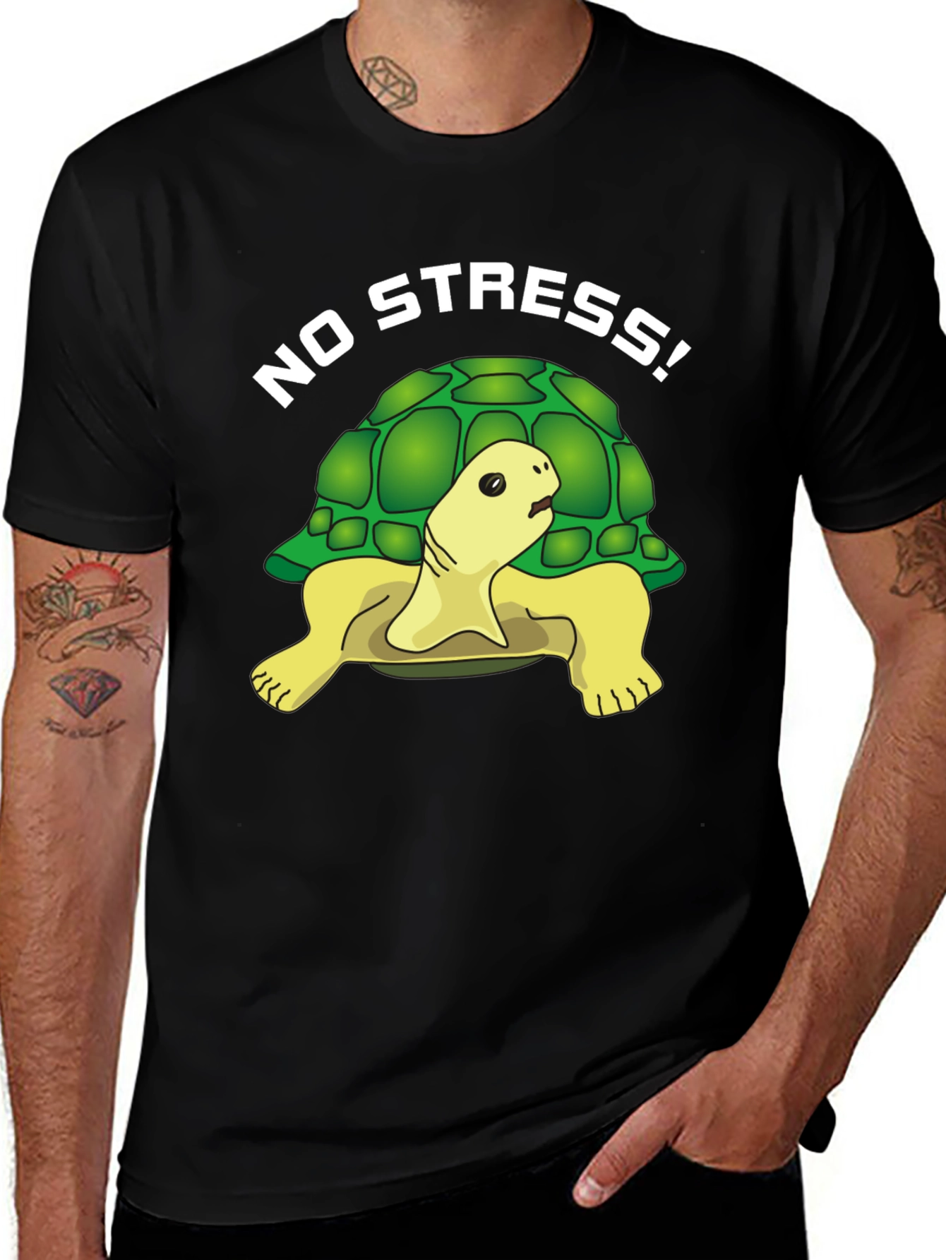 Variant 8 of No Stress Turtle Graphic Tee - Black Cotton T-Shirt