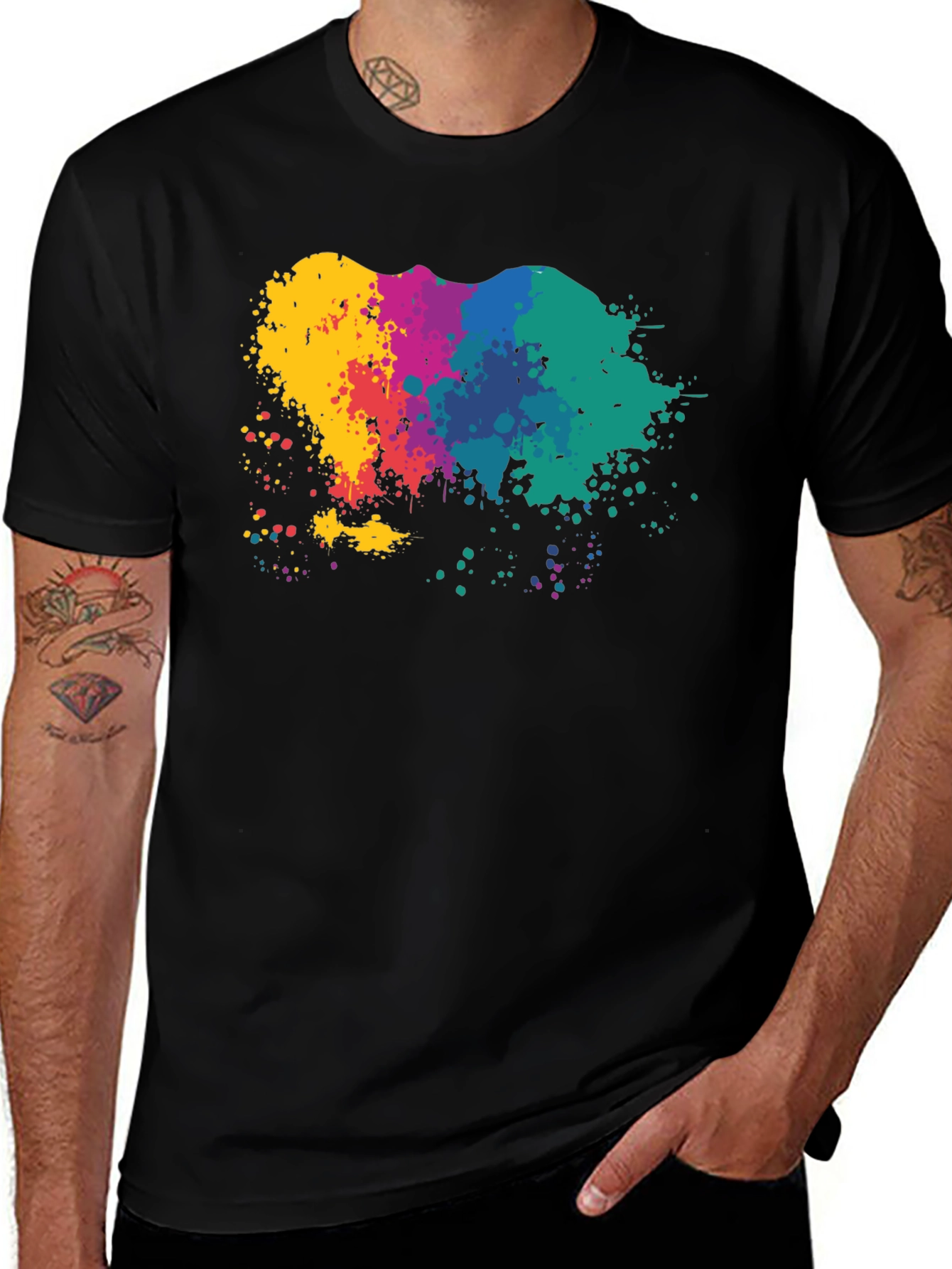 Variant 25 of Abstract Paint Splatter Graphic Black T-Shirt