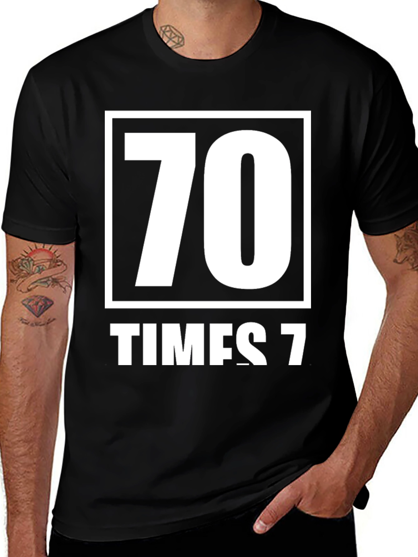 Variant 4 of 70 Times 7 Graphic Tee - Black Cotton T-Shirt