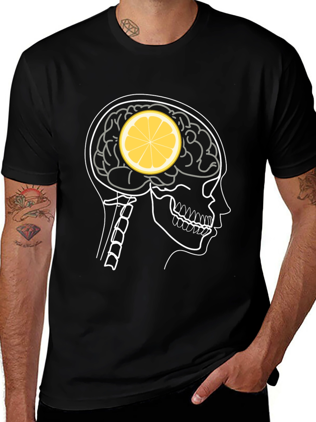 Lemon Brain Black T-Shirt - Quirky Graphic Tee