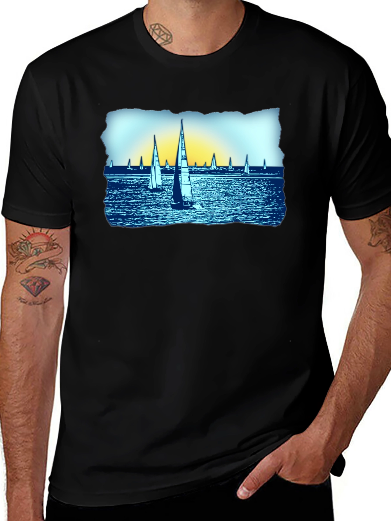 Variant 19 of Sailboat Graphic T-Shirt - Nautical Ocean Scene