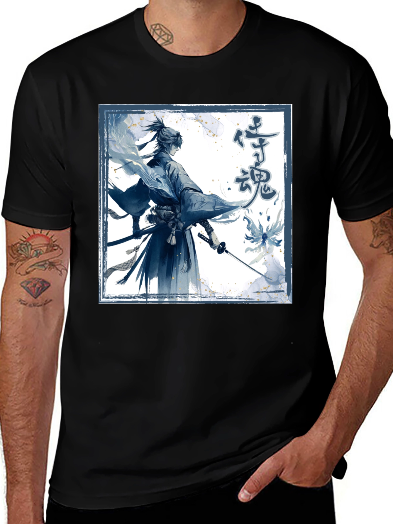 Variant 6 of Samurai Spirit Graphic Tee - Men's Black T-Shirt