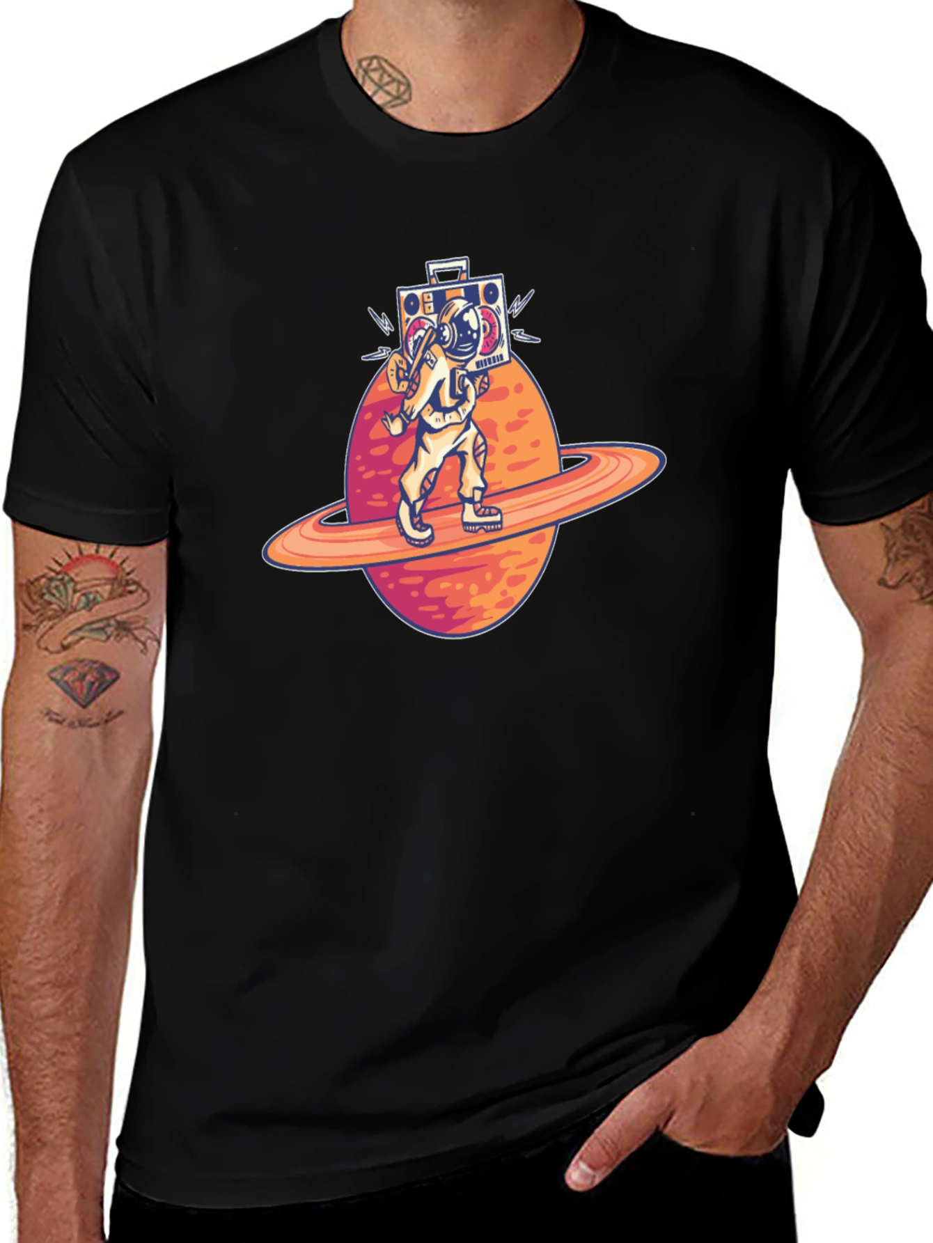 Variant 2 of Astronaut Boombox T-Shirt - Space Traveler Design