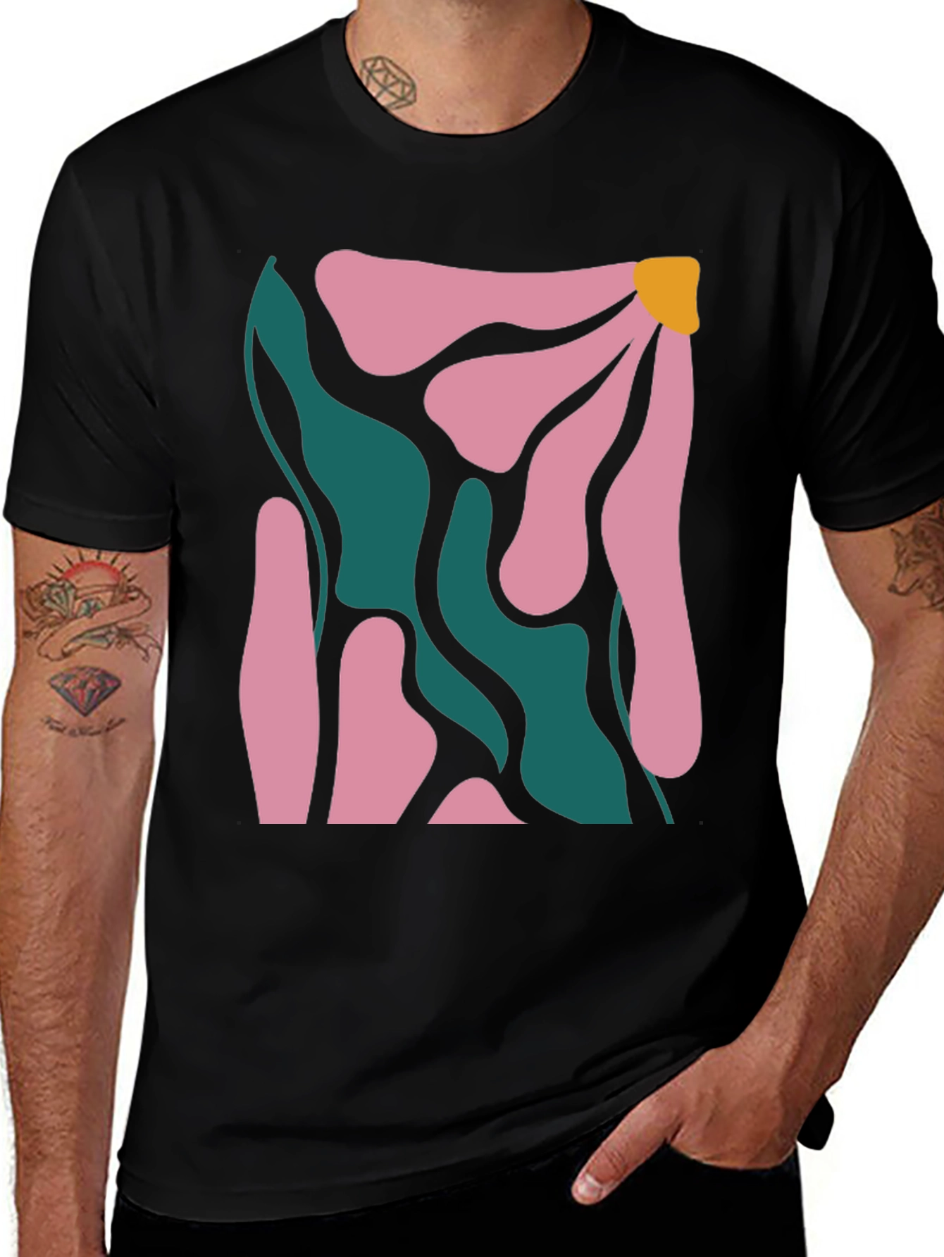 Variant 27 of Abstract Floral Print Black T-Shirt