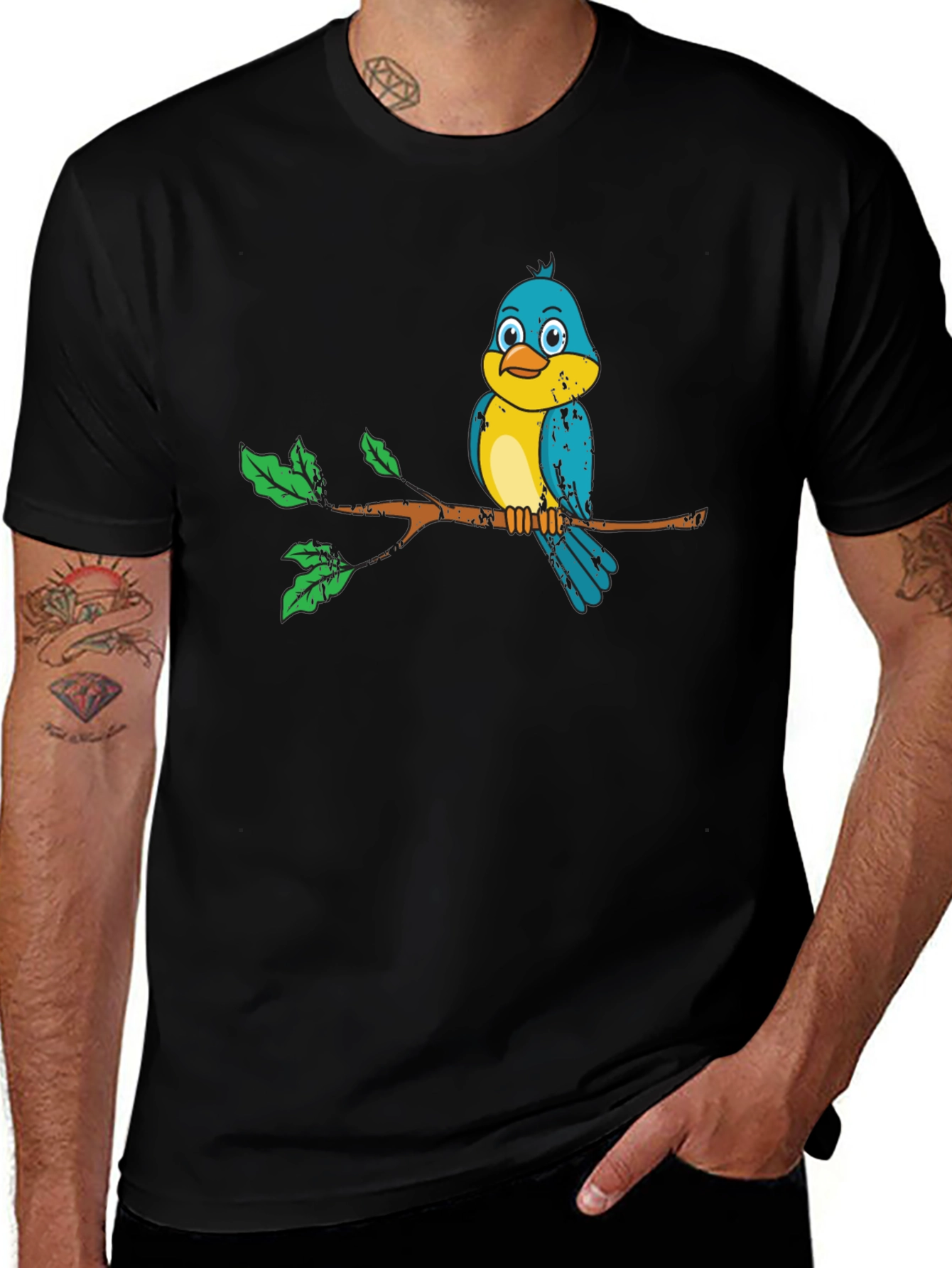 Variant 12 of Cute Bird on Branch Graphic Tee - Unisex Black T-Shirt
