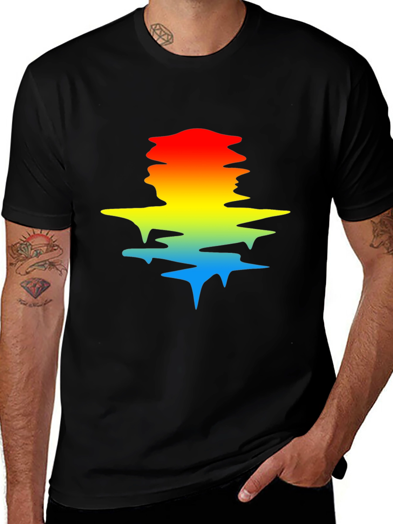 Variant 12 of Rainbow Wave Graphic Tee - Stylish Men's Black T-Shirt