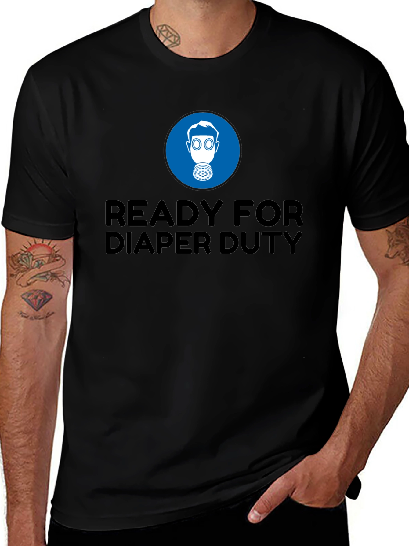 Variant 13 of Ready for Diaper Duty T-Shirt - Gas Mask Humor