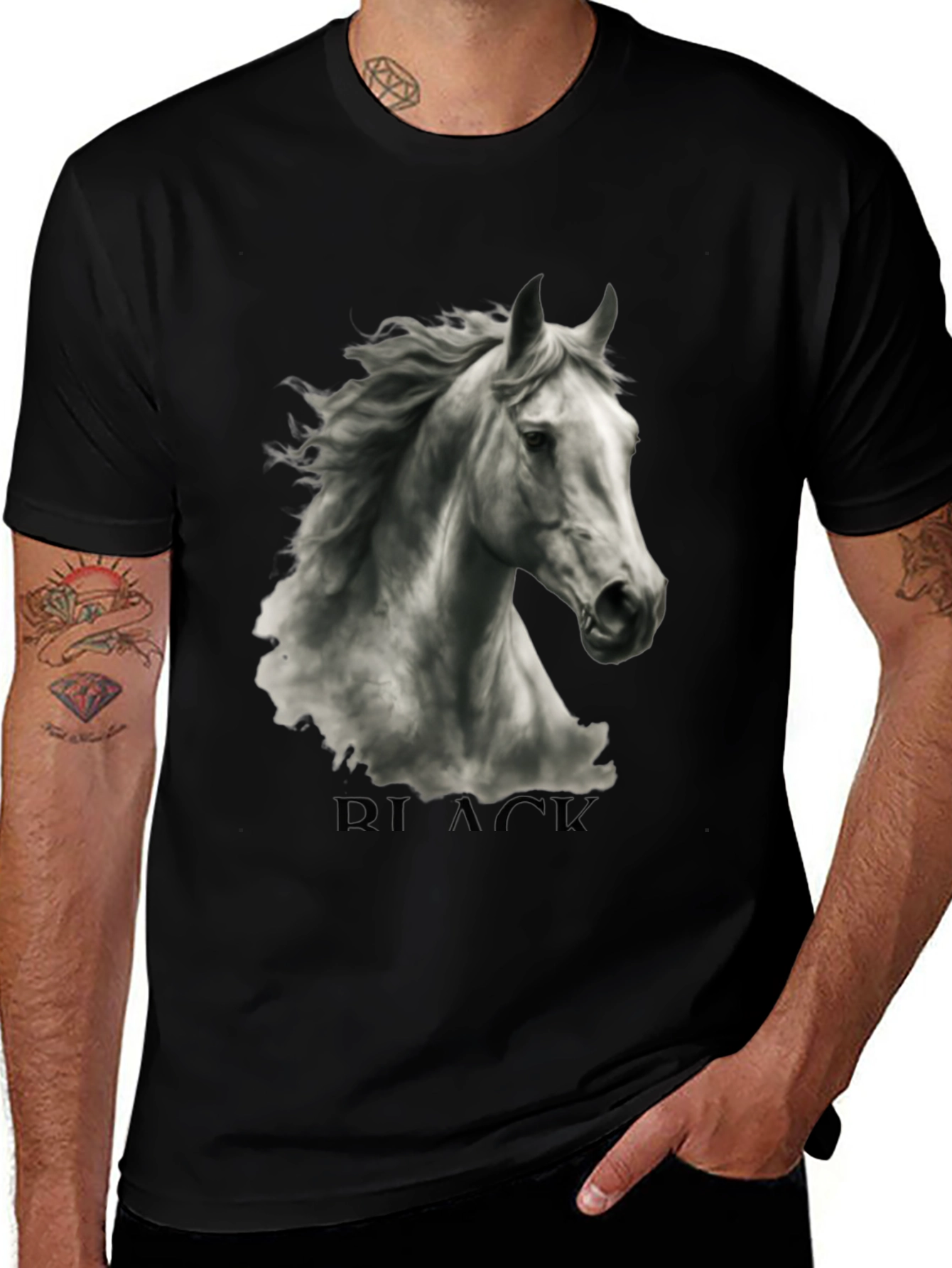 Variant 11 of Black Horse Graphic Tee - Stylish Men's T-Shirt
