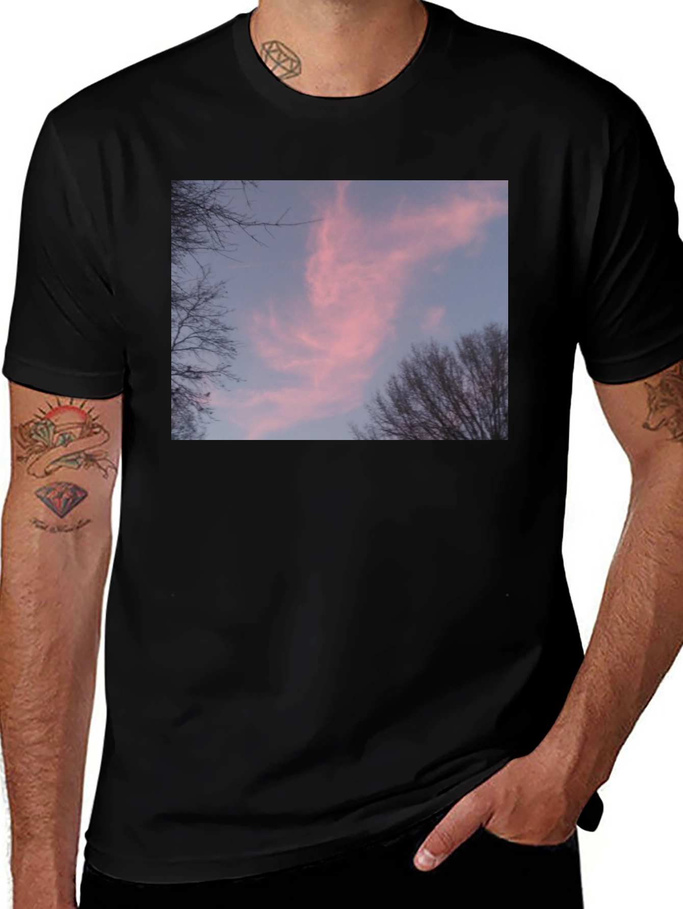Variant 20 of Pink Sunset Sky Graphic Black Tee Shirt