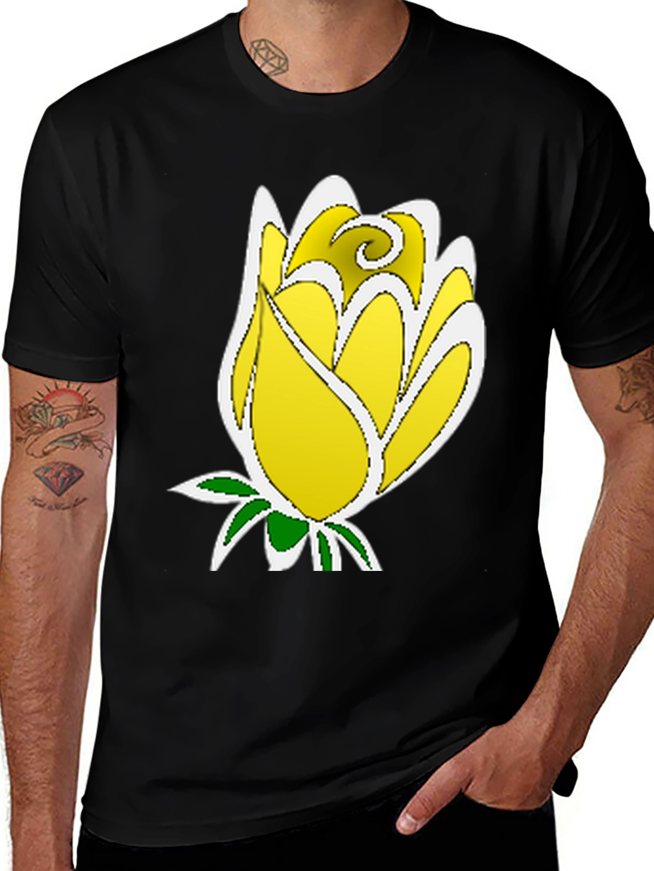 Variant 3 of Yellow Rose Graphic Tee - Stylish Men's Black T-Shirt