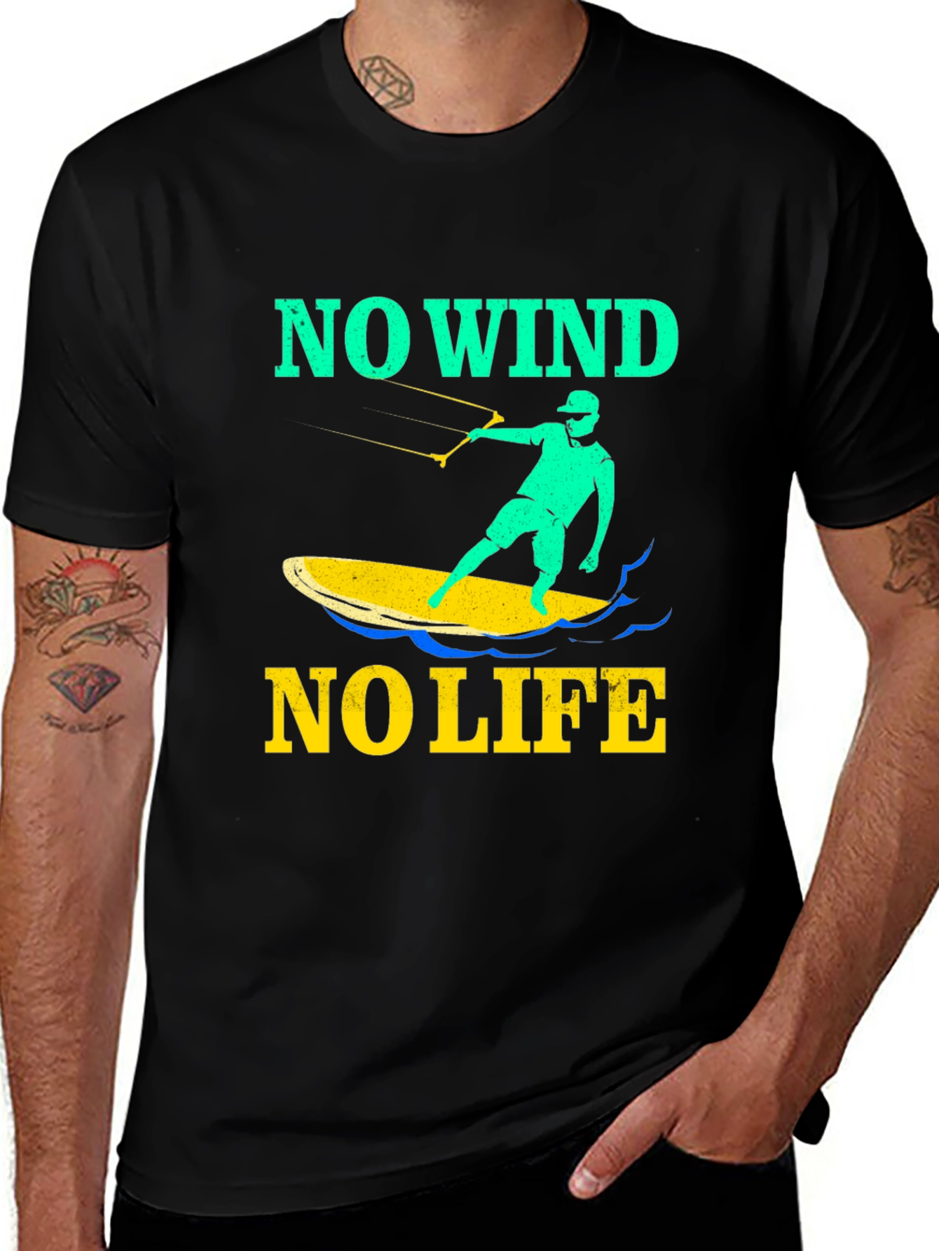 Variant 19 of No Wind No Life Graphic Tee - Kitesurfing Design