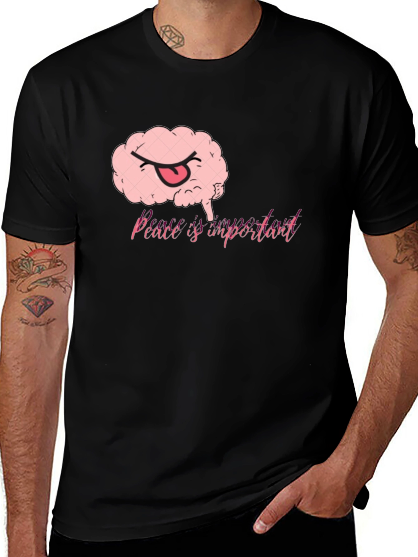 Variant 16 of Peace Brain T-Shirt - Men's Black Tee