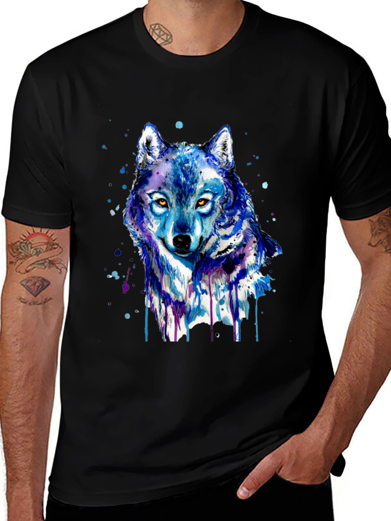 Variant 28 of Watercolor Wolf Graphic Tee - Black