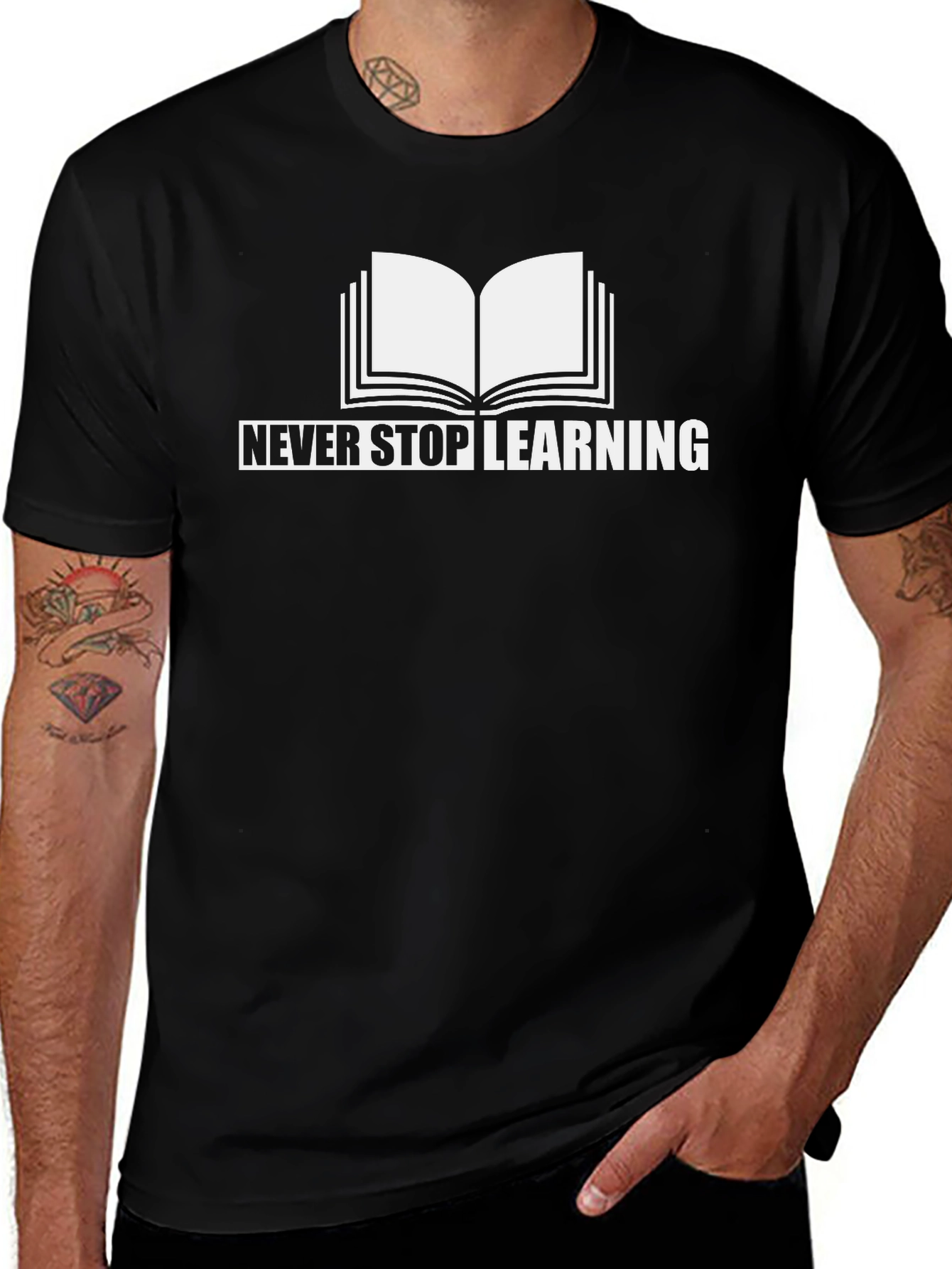 Variant 10 of Never Stop Learning T-Shirt, Book Graphic, Black