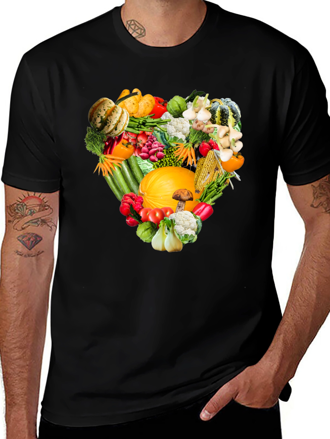 Heart of Veggies Graphic Tee - Black Cotton T-Shirt